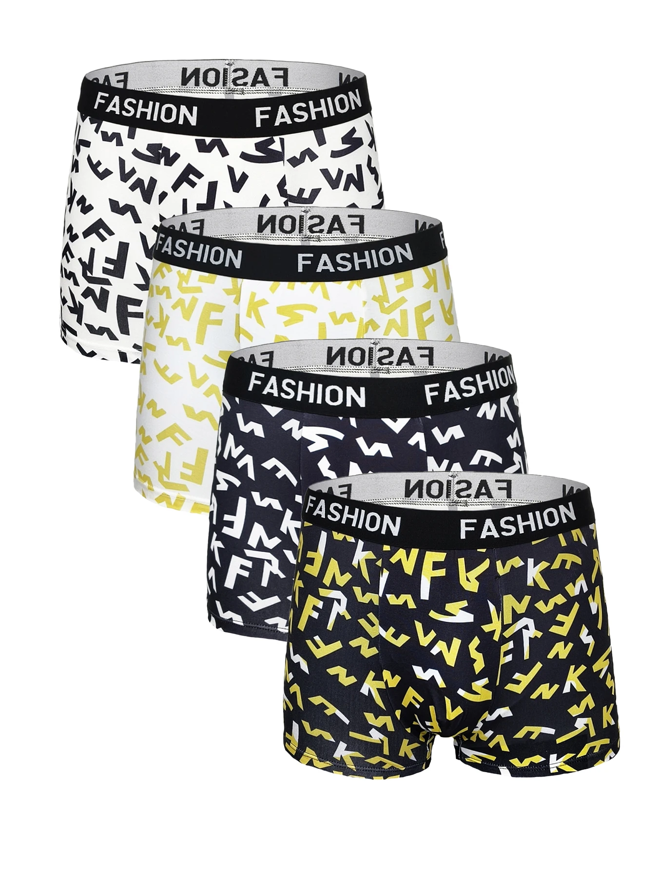 4-Pcs Men's Fashion Letter Print Boxer Briefs – Soft Stretch Breathable Underwear for Daily Wear-Men's Underwear