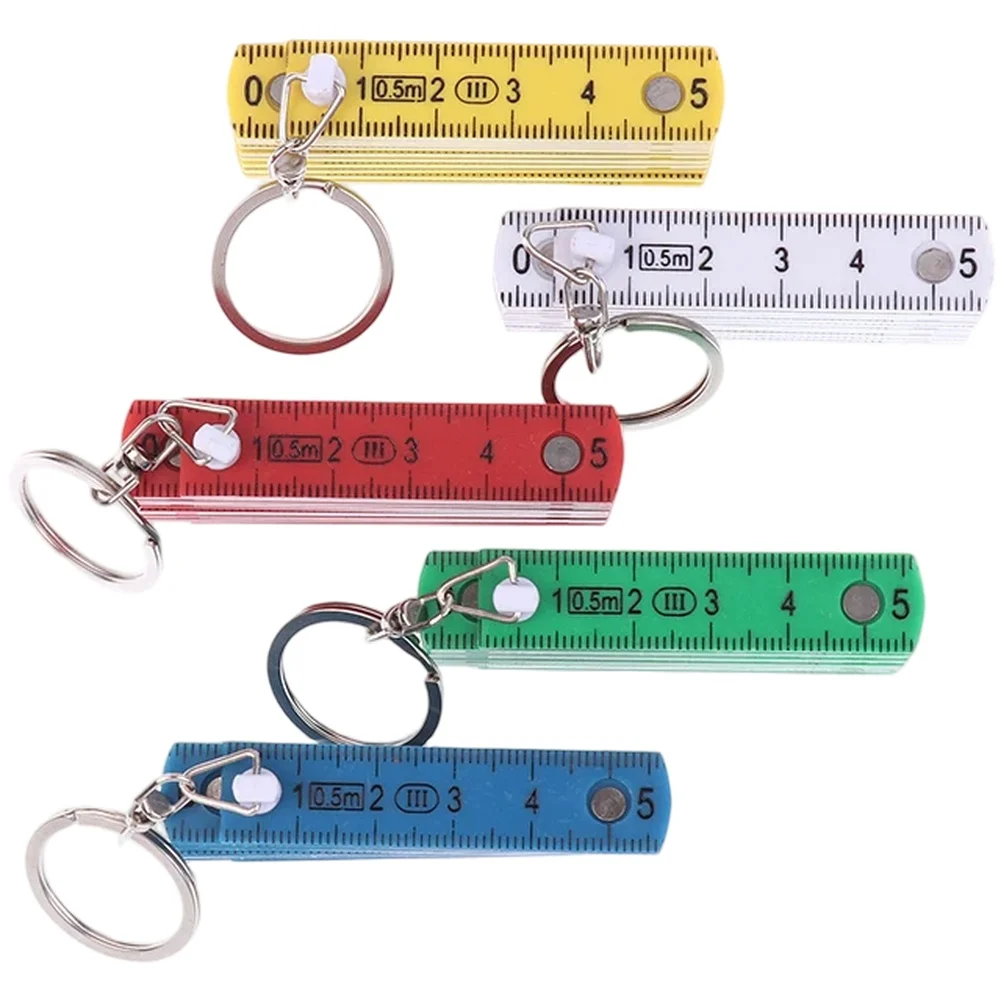 1Pcs 0.5 Meter Folding Ruler Keychain Plastic High Precision Portable Folding Ruler For Woodworking Bricklaying Measuring Tool