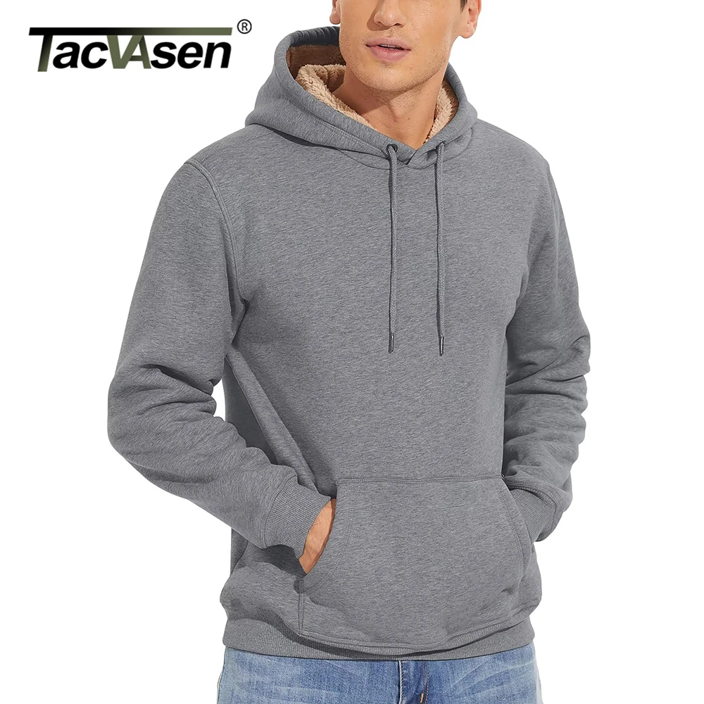 TACVASEN Thicken Sherpa Lining Hoodies Mens Winter Hoodies Kangaroo Pocket Sweatshirts Jackets Hooded Pullover Casual Coats Tops