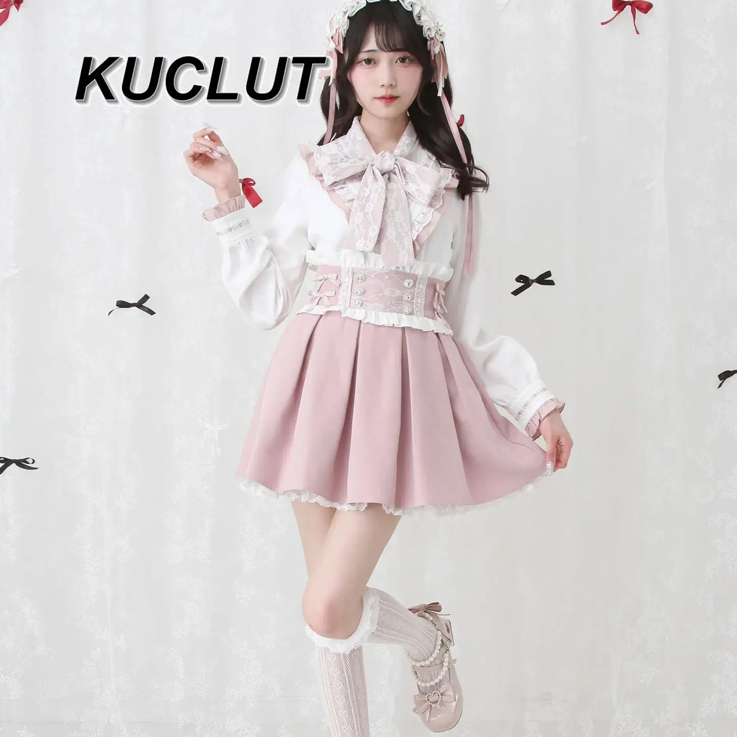 長袖トップ和風重工業シャツビッグリボンダイヤモンドバックル絶妙なロリータシャツレーススプライシング甘いかわいい