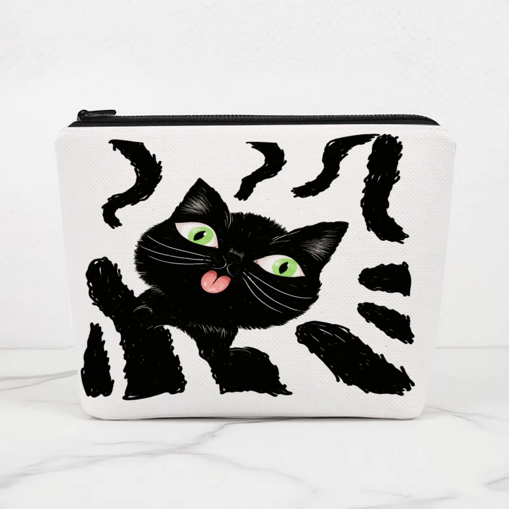 Schwarze Katze mit grünen Augen, Make-up-Taschen für Mädchen, Kosmetiktasche, Kulturbeutel, Federmäppchen, Reiseaufbewahrung