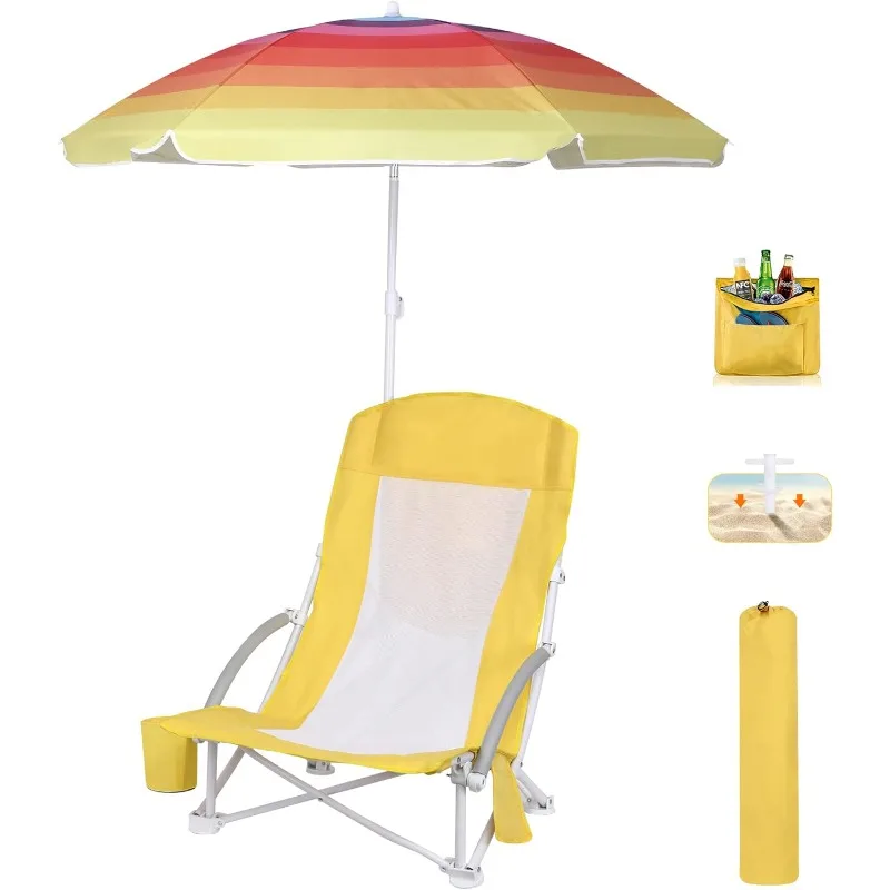 

Beach Chair, Beach Chair with Umbrella, Beach Chair for Adults Camping Chair High Back with Umbrella and Cooler, Portable