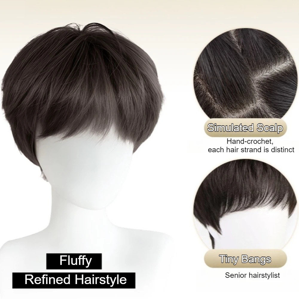 أزياء الاصطناعية شعر مستعار مستقيم للرجال رقيق الشعر القصير نمط تأثيري الباروكات الطبيعية غطاء رأس أسود الكورية الذكور شعر مستعار يومي