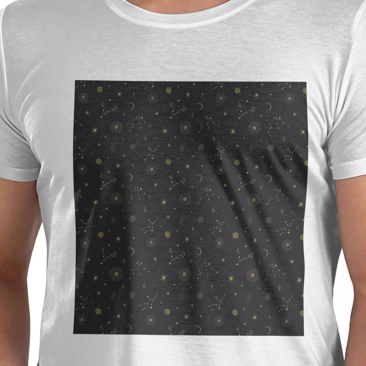 

Ночное небо, золотые небесные звезды, зодиакальные созвездия, футболка из 100% хлопка, мужские футболки большого размера, мужские футболки с круглым вырезом и коротким рукавом