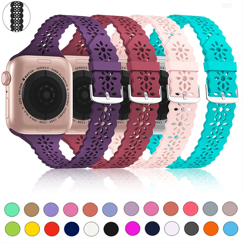 Silicone Lace Strap For Apple Watch Ultra 49mm 44mm 40mm 38mm 42Mm sport Air hole bracelet Iwatch Serie 8 7 6 Se 5 4 3 41mm 45mm