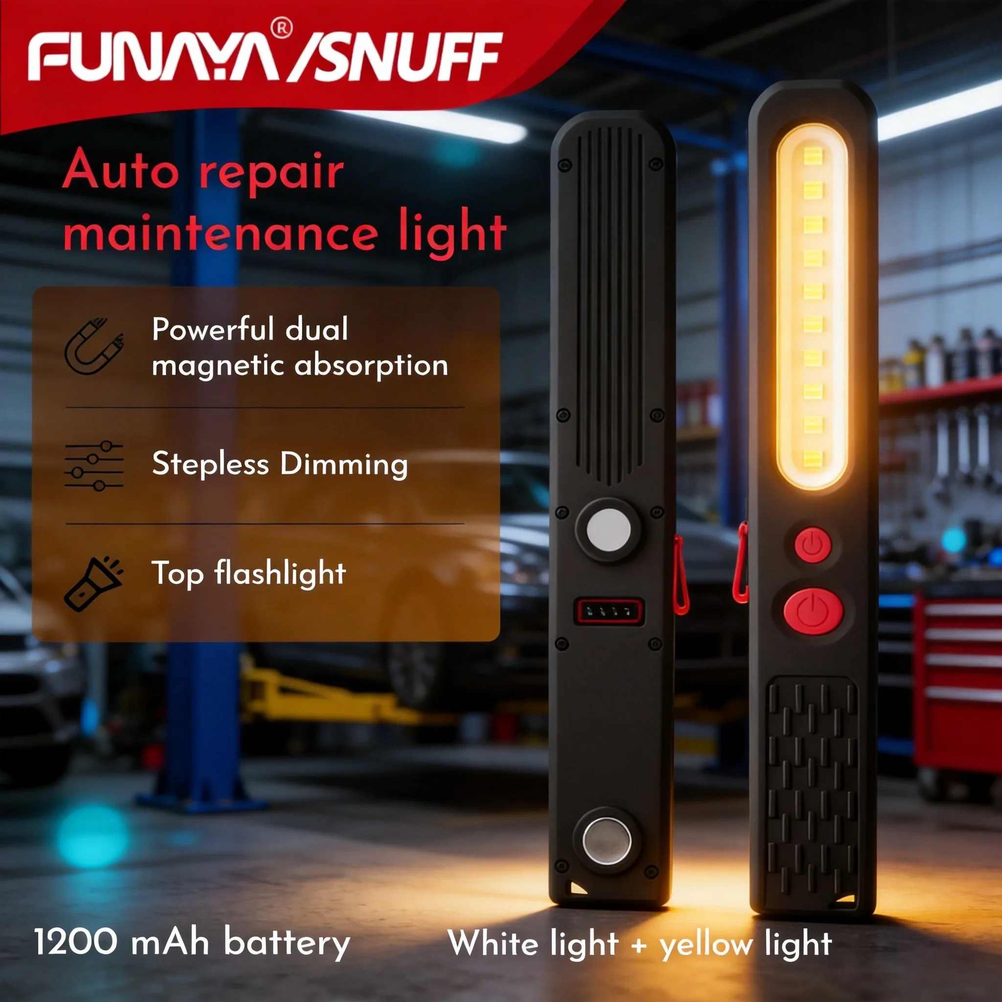 Lámpara de Trabajo Portátil Repair Bright - Lámpara LED Magnética para Reparaciones Automotrices, Linterna Recargable de Iones de Litio de 400 Lúmenes