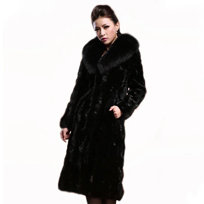Factory Straight Hair Autumn and Winter New Imitation Fur Coat Rabbit Fur Top Fox Hair Big Fur Collar Slim Fit Medium and Long