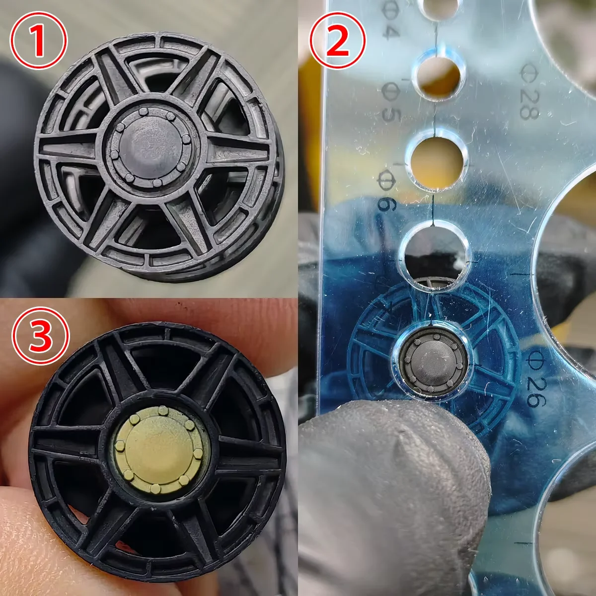 Modellbau-Set Malwerkzeuge Wiederverwendbare Hohlschablone für Airbrush-Spritzlackierung von Modellreifen, Felgen, Leerlauf-/Antriebsräder – Detail 1