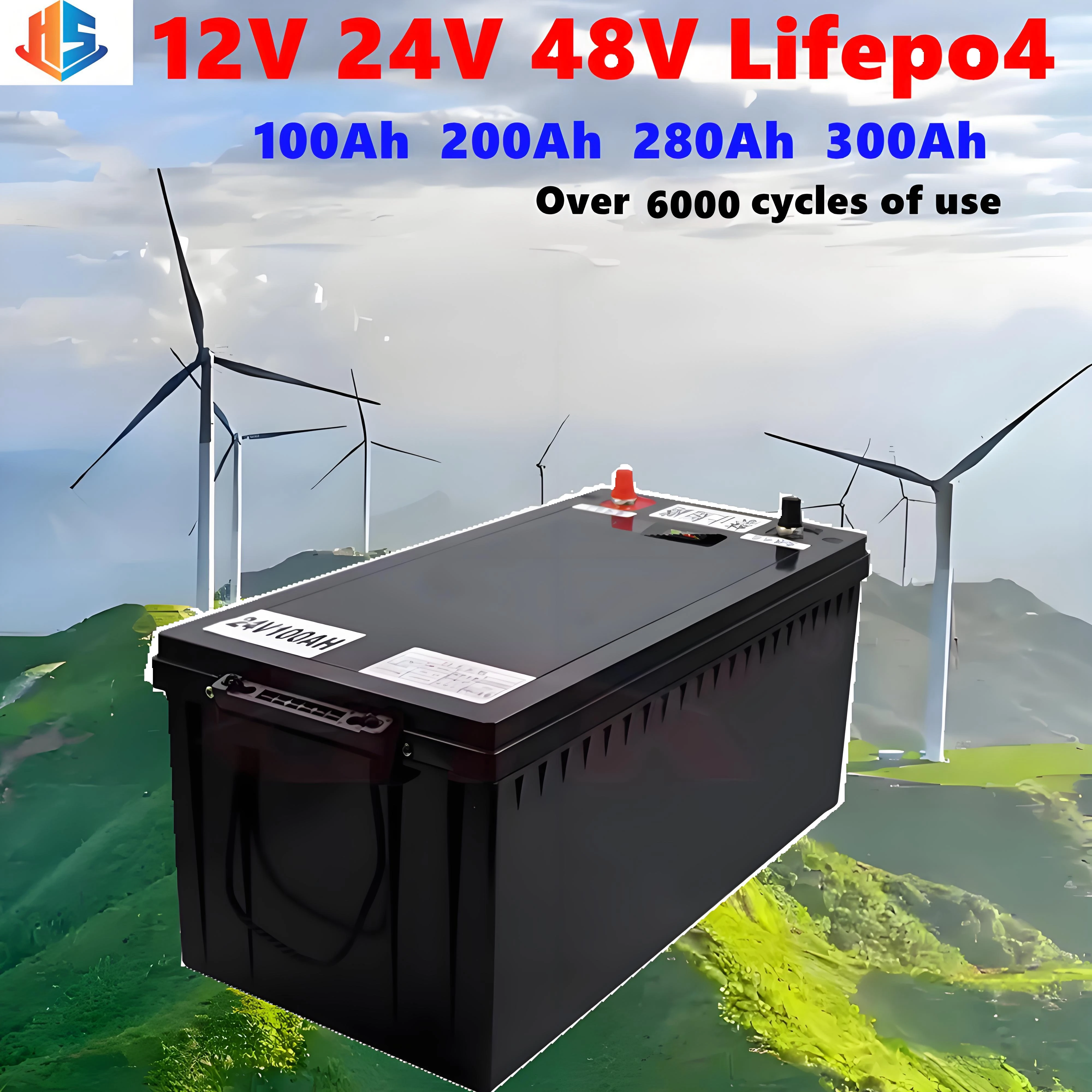 

HS 12V 24V 48V 100Ah 200Ah 280Ah 300Ah 400Ah LiFePo4 Battery Lithium Iron Phosphate Batteries For Solar Boat inverter Golf Cart