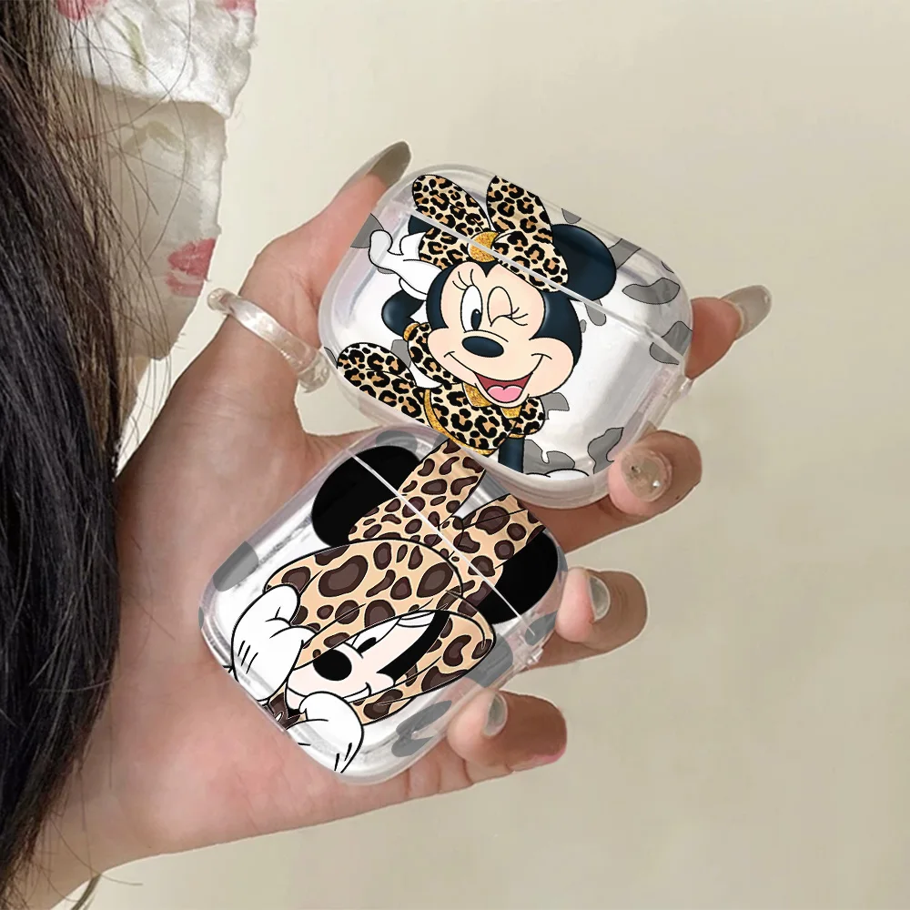 Leopardenmuster Mickey & Minnie Transparente Silikonhülle für Airpods 4 3 Pro 2 Kabellose Kopfhörer Pro2 Schutzhüllen