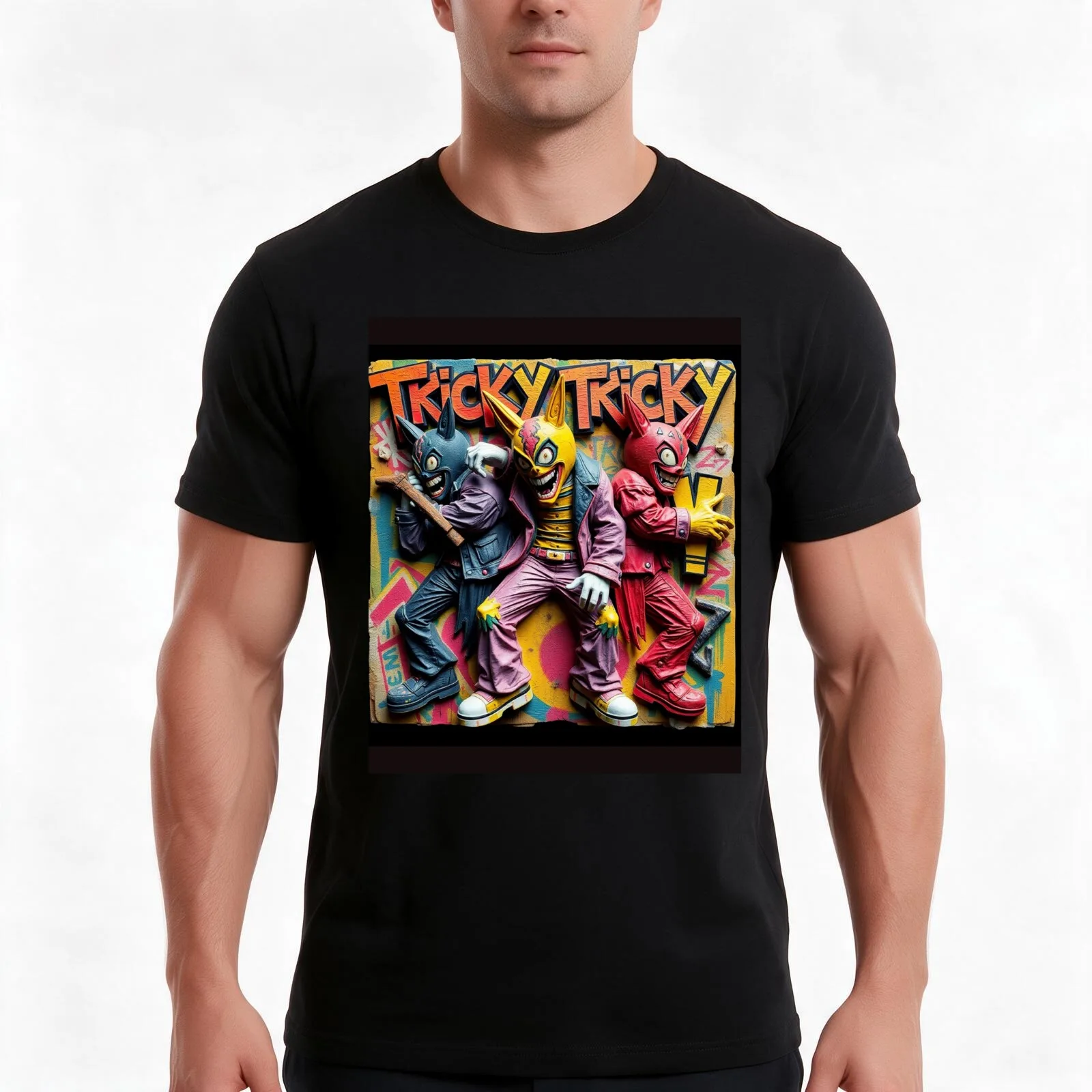 Tricky Tricky Music T-Shirt, Summer Casual Cotton Tee, Oversized Streetwear Tops, Vintage Graphic Print, Loose Fit Short Sleeve