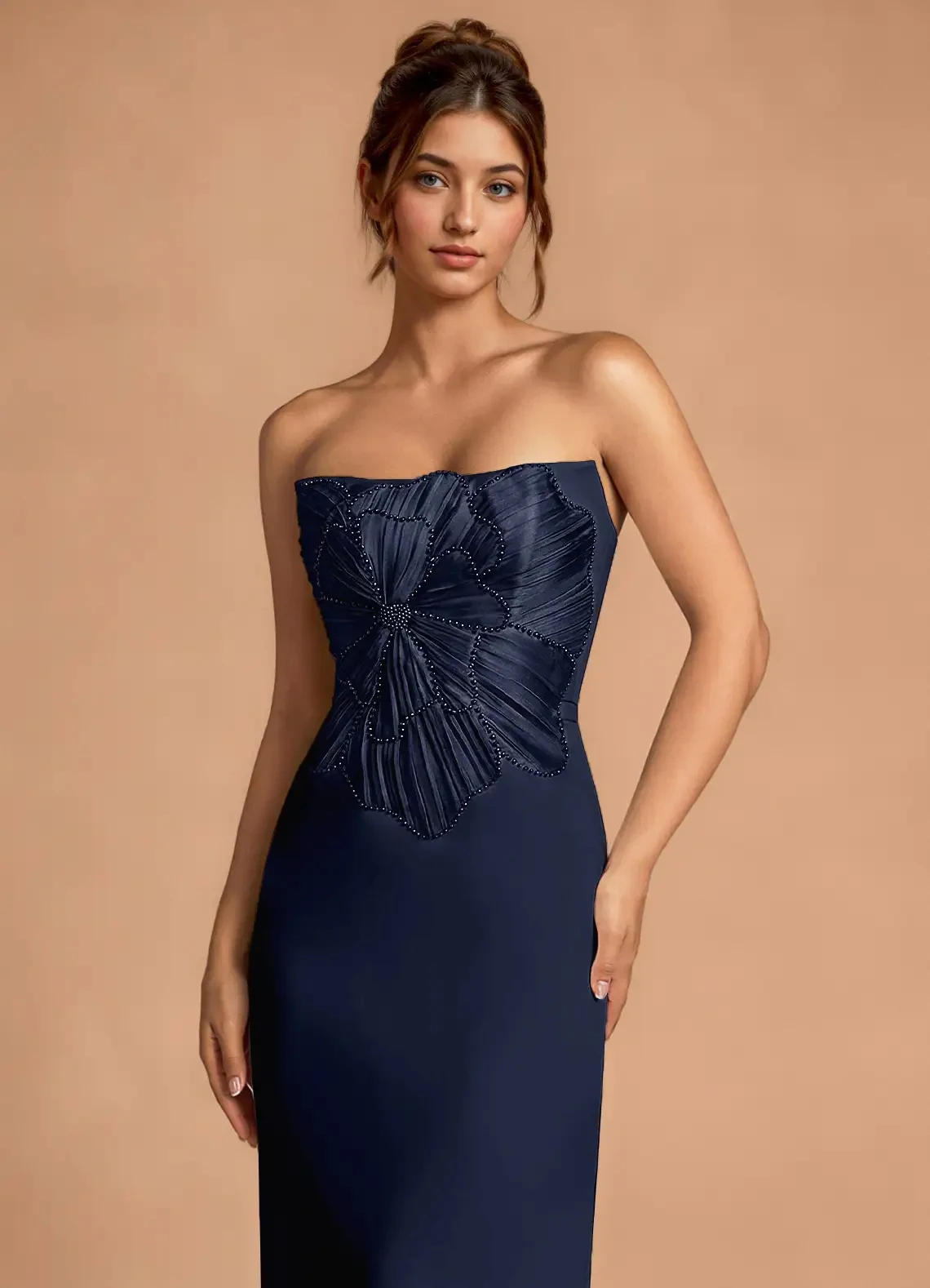 Customized Simple Charmeuse Beading Pleat A-line Strapless Long Dresses Evening Dresses Sizes Available Fashion Formal Matching