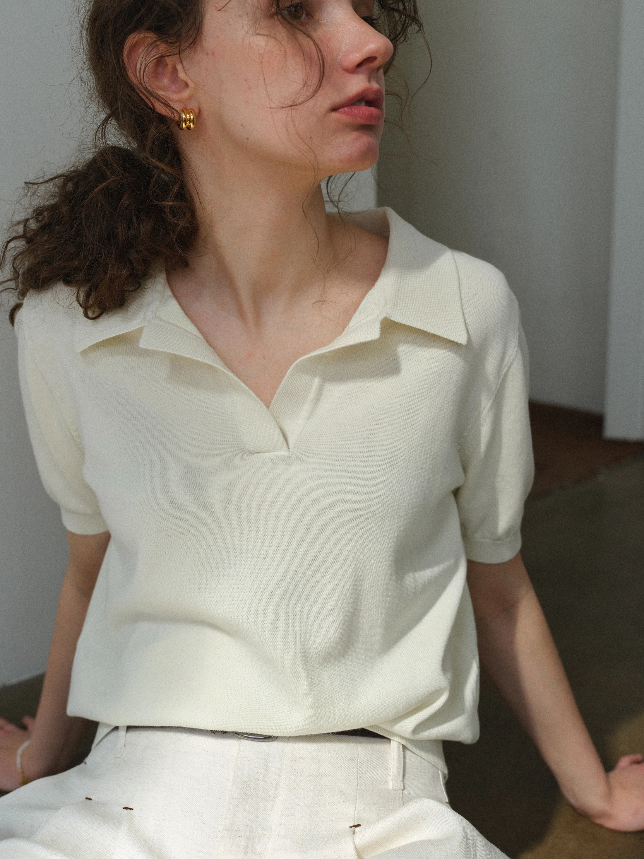 

Retro White Shirt Short Sleeve Knitted Casual Commute Women's T-Shirt Top Simple Style Shoulder Width Regular Length