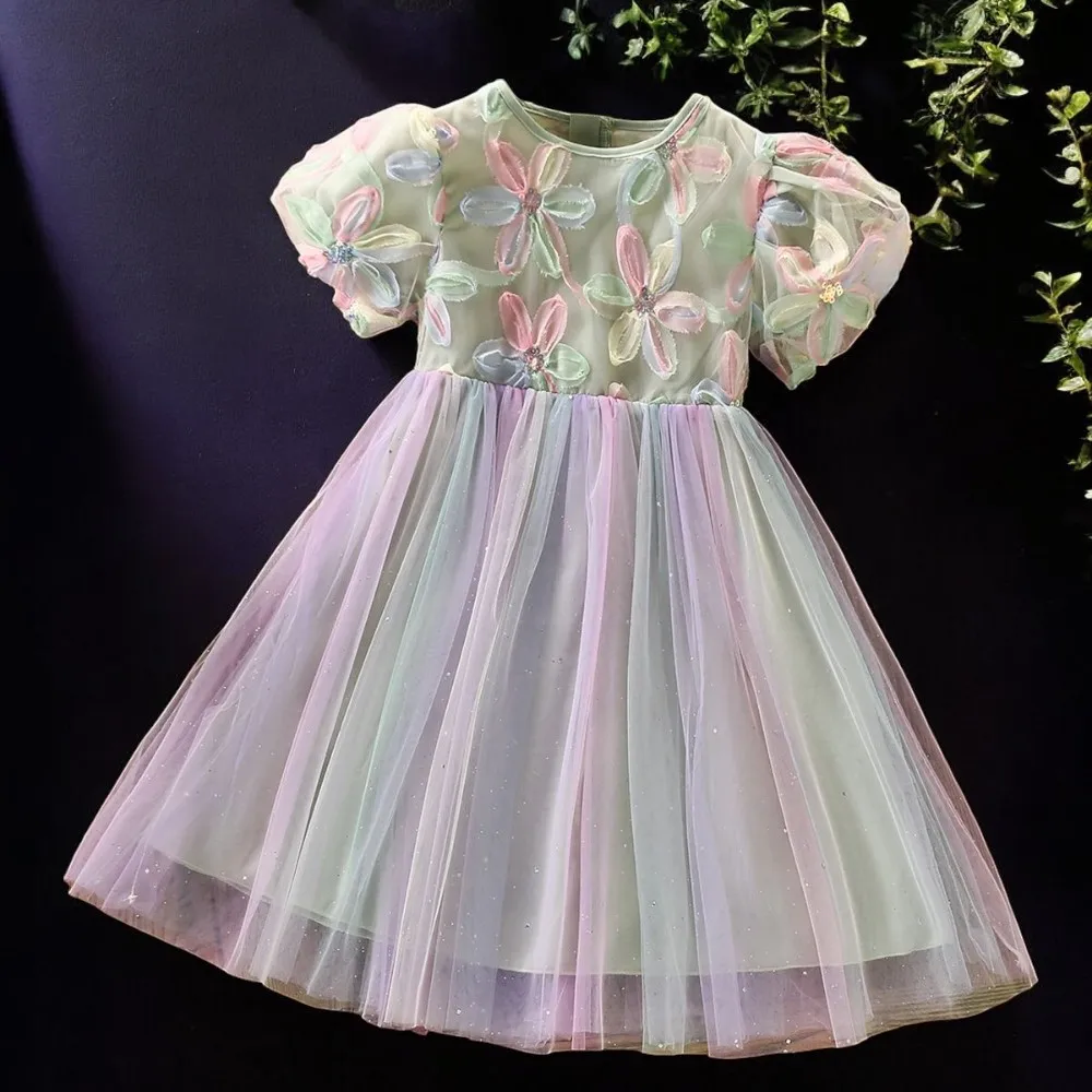 

New Summer Kids Princess Prom Dresses for Girls Floral Tutu Dress Teenagers Clothes Wedding Party Vestidos 2 4 5 6 7 8 10 Years