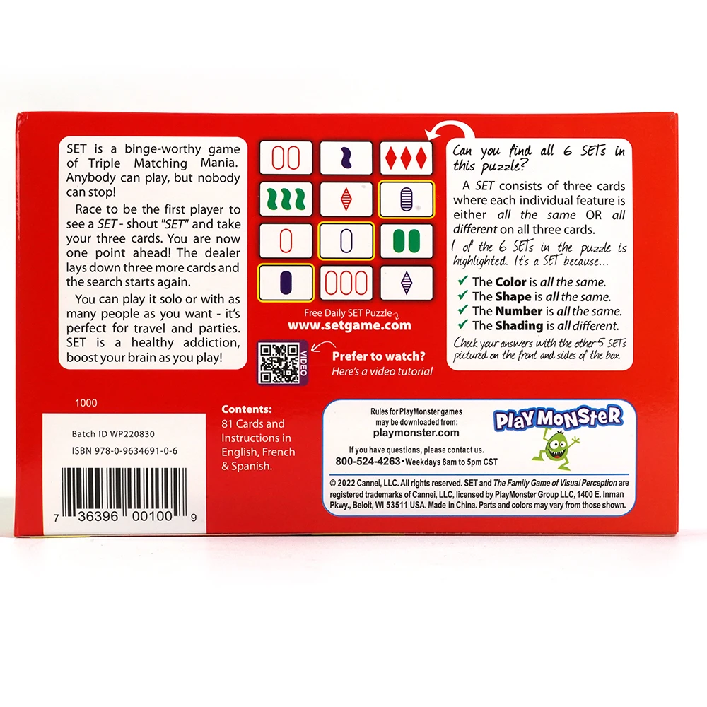 SET Enterprises Card Game The Family Card Game of Visual Perception Race to Find The Matches 81 PCs Cards Rules Included