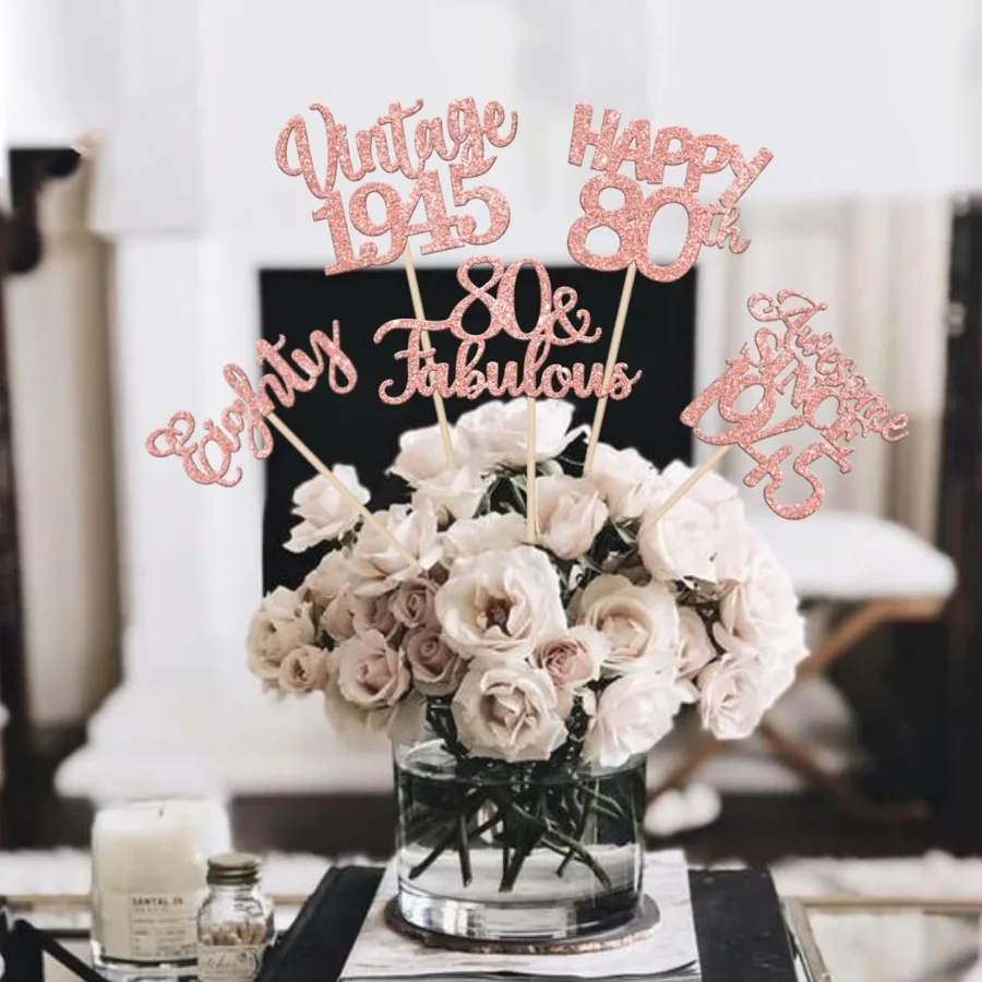 15 قطعة من أعواد الميلاد الثمانين المركزية لعيد الميلاد السعيد 80th Vintage 1945 قطع مركزية على شكل زهرة للطاولة يهتف إلى 80 زهور رائعة D