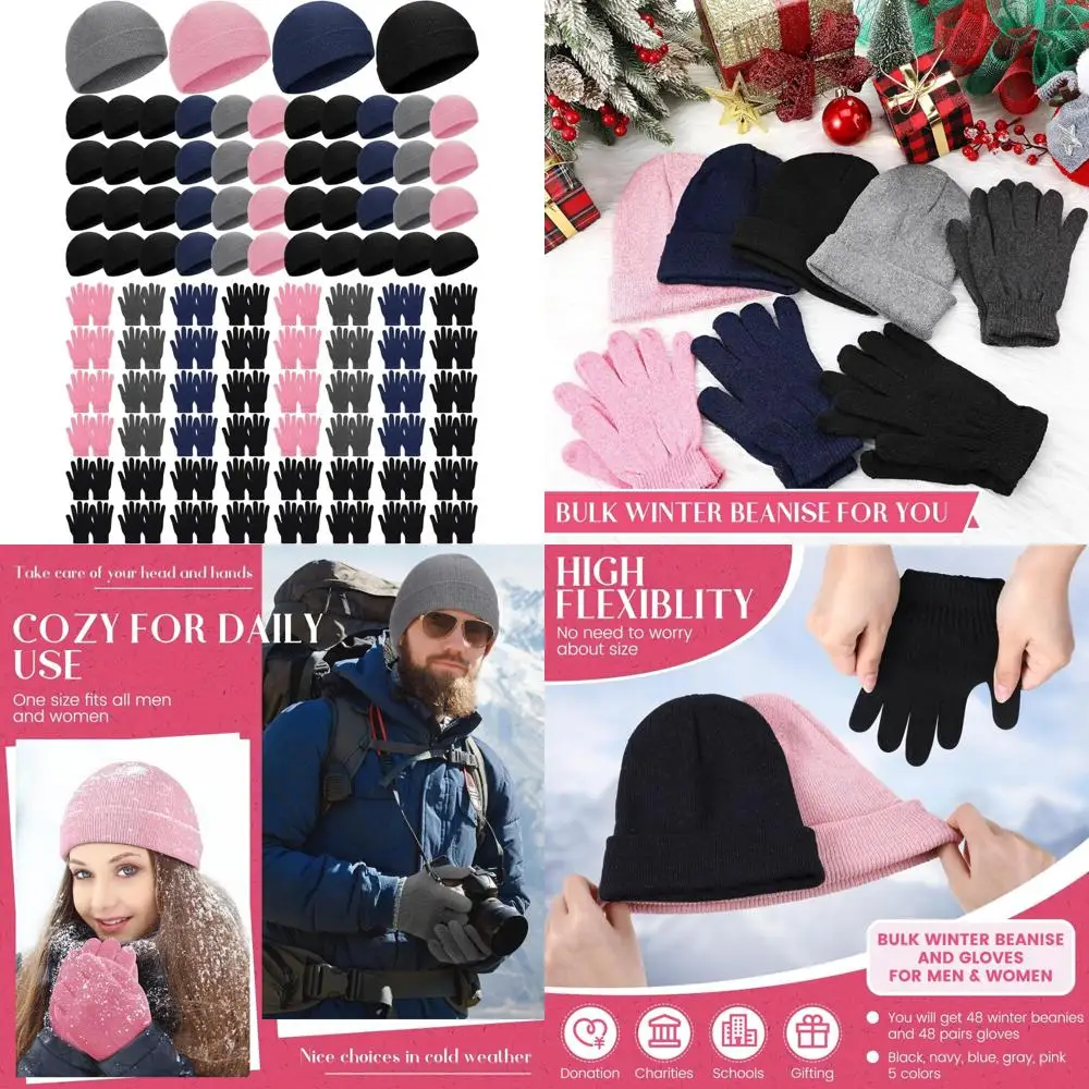 

Winter Beanies and Gloves Set, 96 Pieces Bulk, Unisex Cold Weather Hats and Gloves for Men and Women, Ideal for Homeless Assista