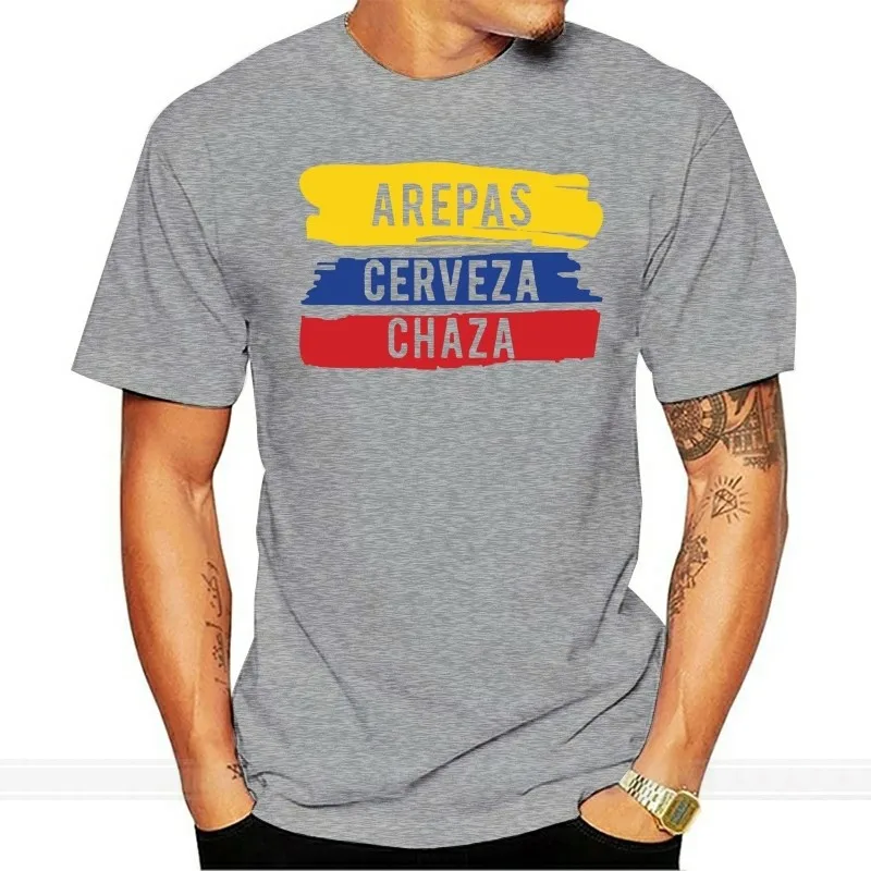 Vintage bandera de Colombia Chaza juego gráfico Arepas Cerveza camiseta para hombres camisetas de algodón para adultos impresionante hombre