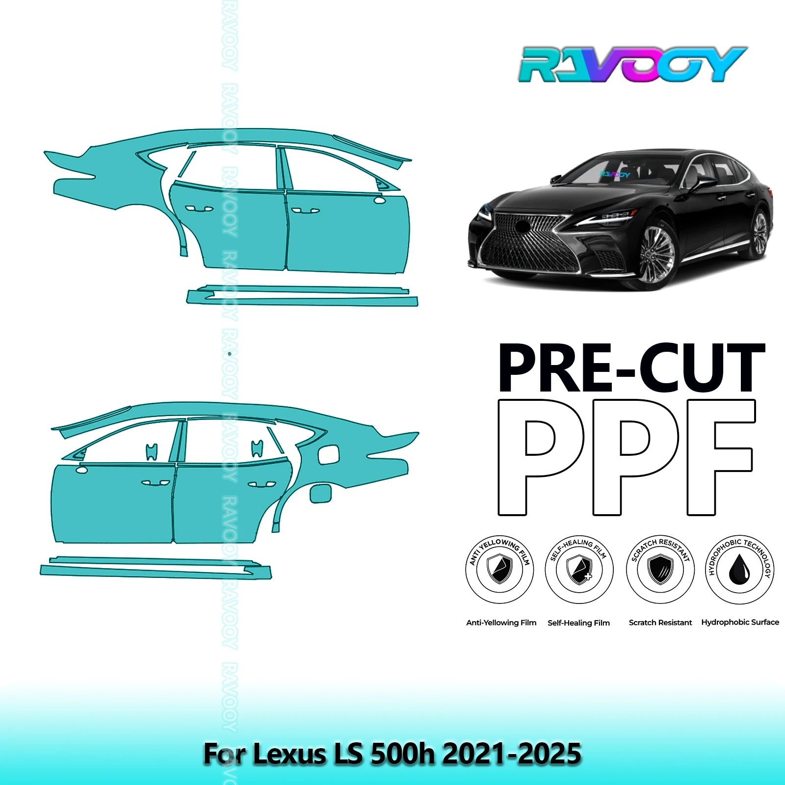 

For Lexus LS 500h 2021-2025 8.5mil Clear Matte Pre-Cut PPF Door & A/B Pillar Kit TPU Paint Protection Film Set