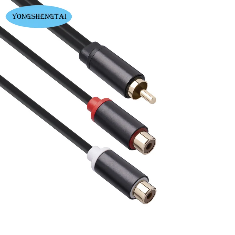 0.3m All-copper Gold-plated Head Aluminum Alloy Shell Car Power Amplifier RCA One Male and Two Female Lotus Audio Cable