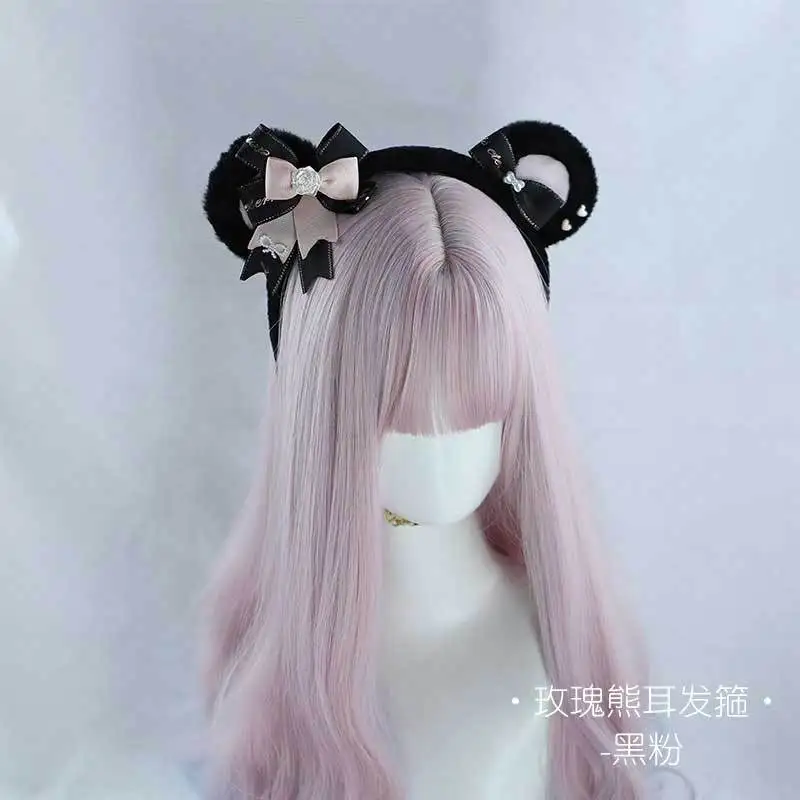 Gothic Bear Ears Headband Lolita Bear Ears Headdress Cosplay Accessories Kawaii JK Girl Hair Hoop Hairpin Gyaru Women Headdress