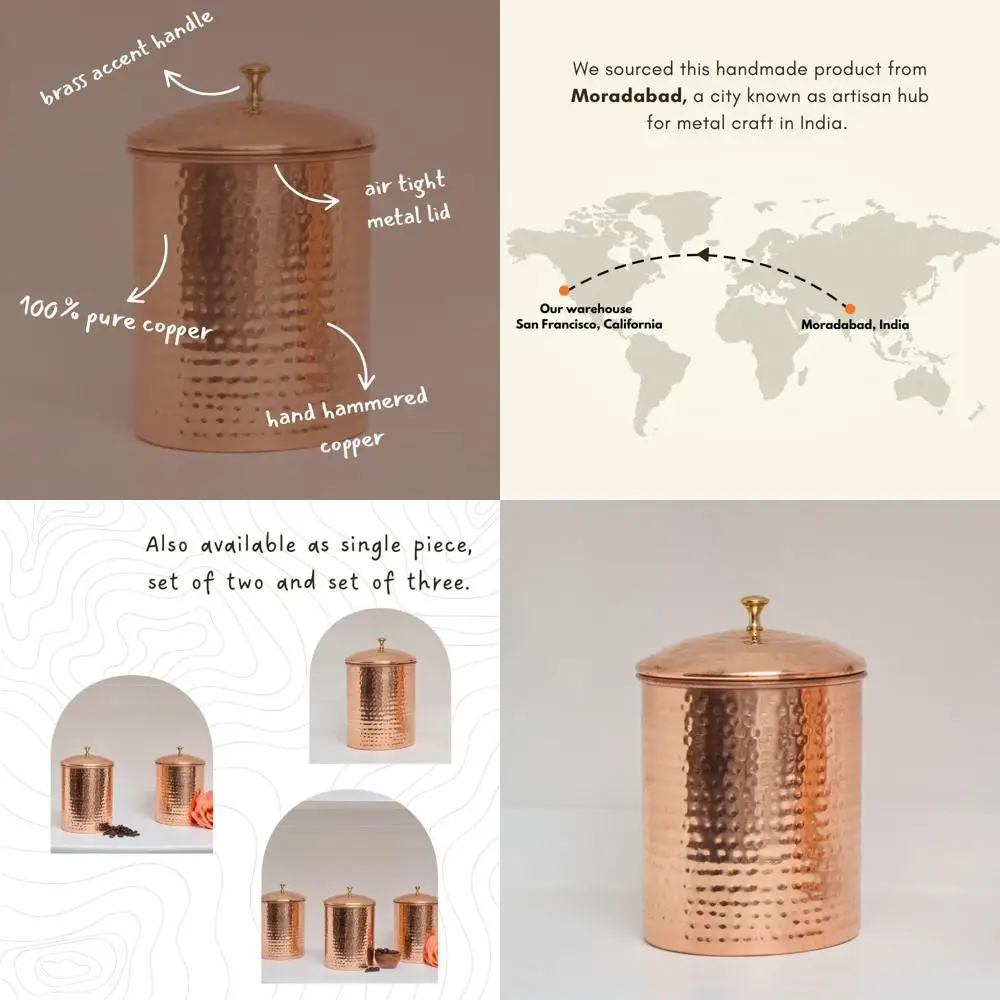 

Handcrafted Copper Storage Canisters for Coffee, Tea, Sugar, and Flour - Small Kitchen Decor and Food Containers