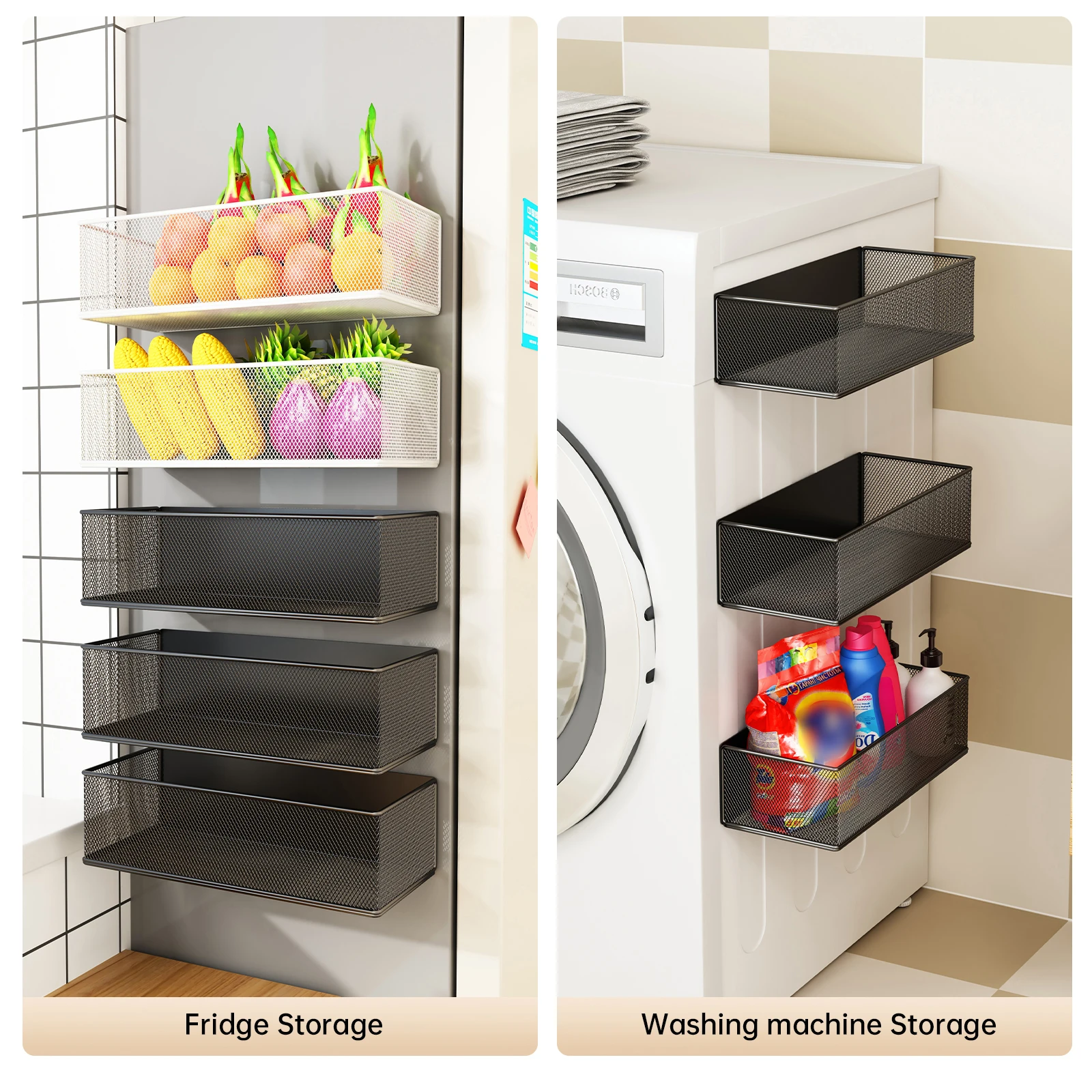 أداة سحرية لتخزين الشرفة: رف موزع منظفات الغسيل المغناطيسي، حامل كرة منظف الغسيل المغناطيسي المثبت على الجانب، سلة معلقة بدون حفر #6