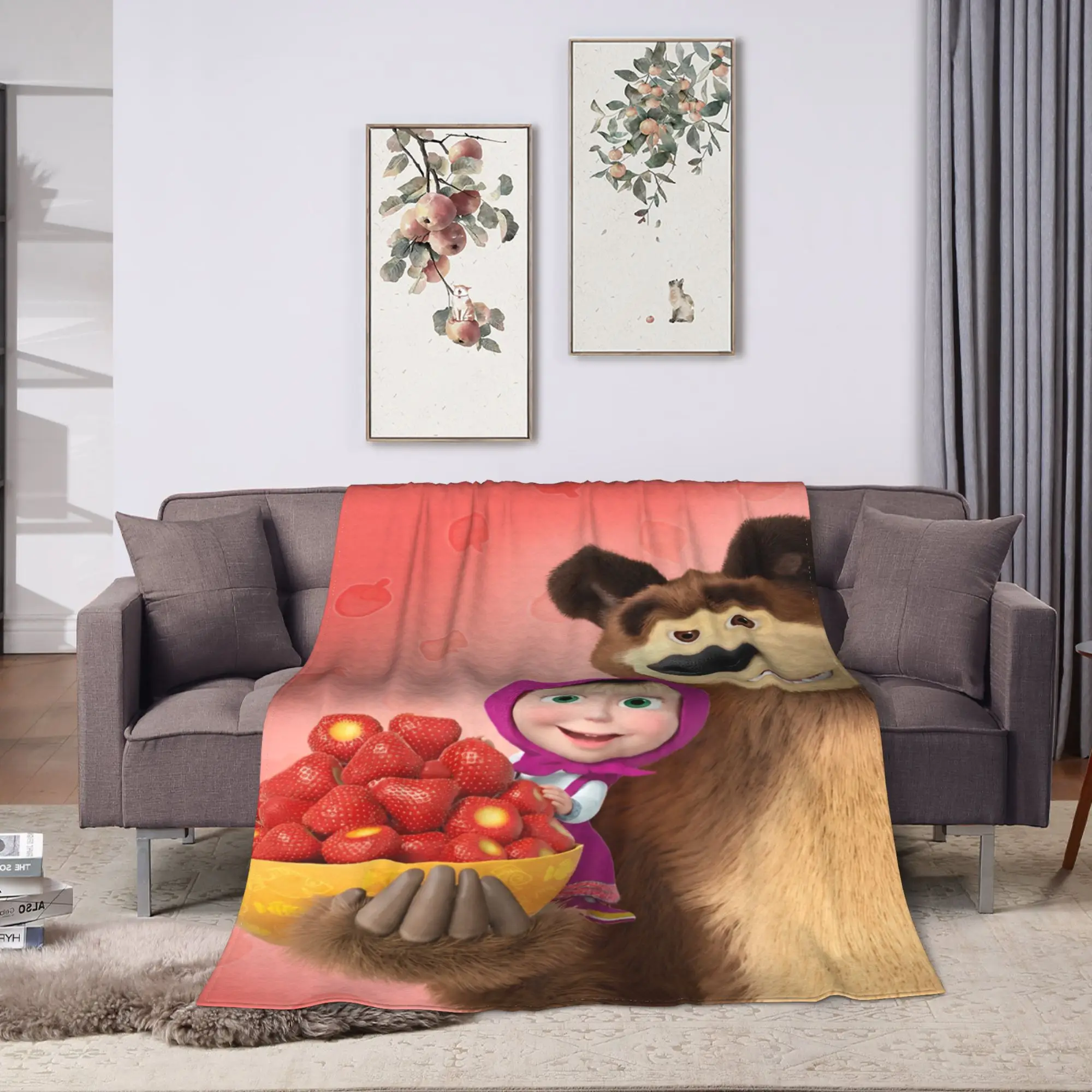 M-Mashas and B-Bears Berry Basket Blankets Quality Super Warm  Throw Blanket Winter Children Living Room Aesthetic Bedspread