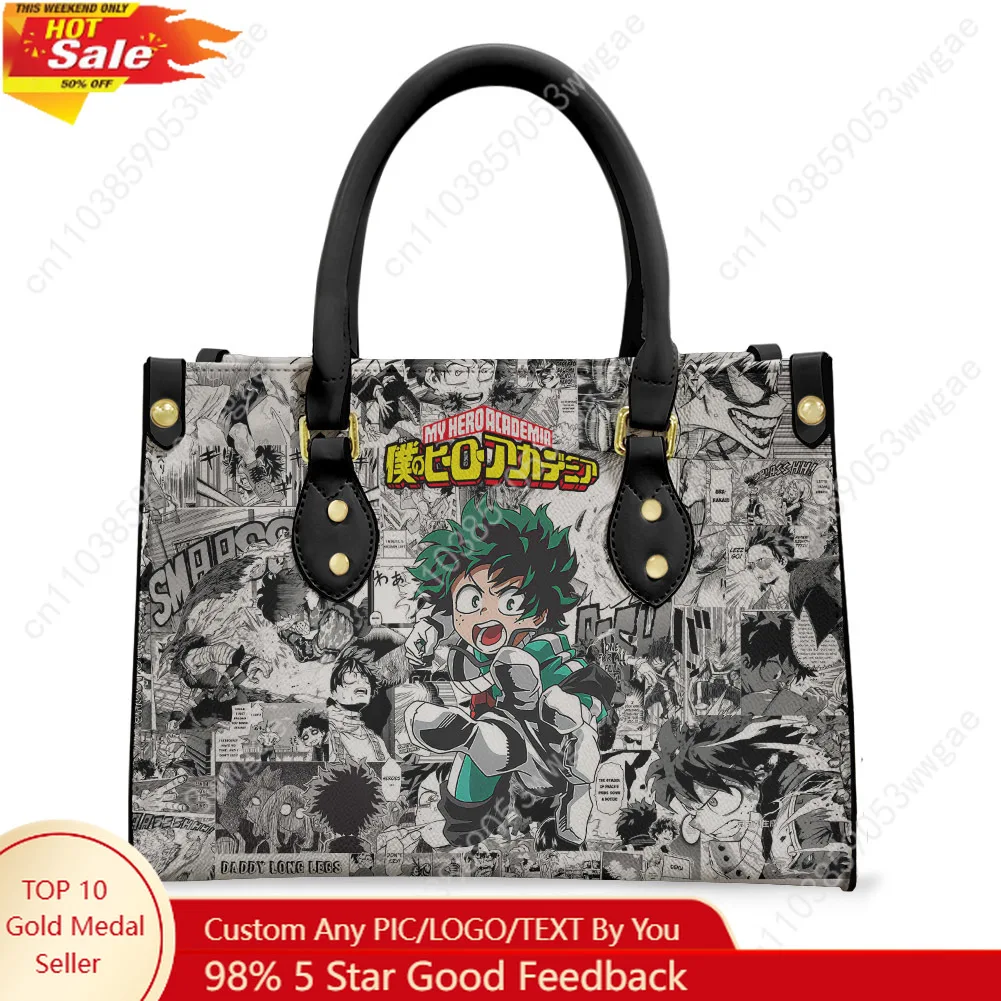 

My Hero Academia Tote Bag Purse Womens Mens Personalized Text Image PU Leather Customized Handbags Commuter Shopping Gift Bags