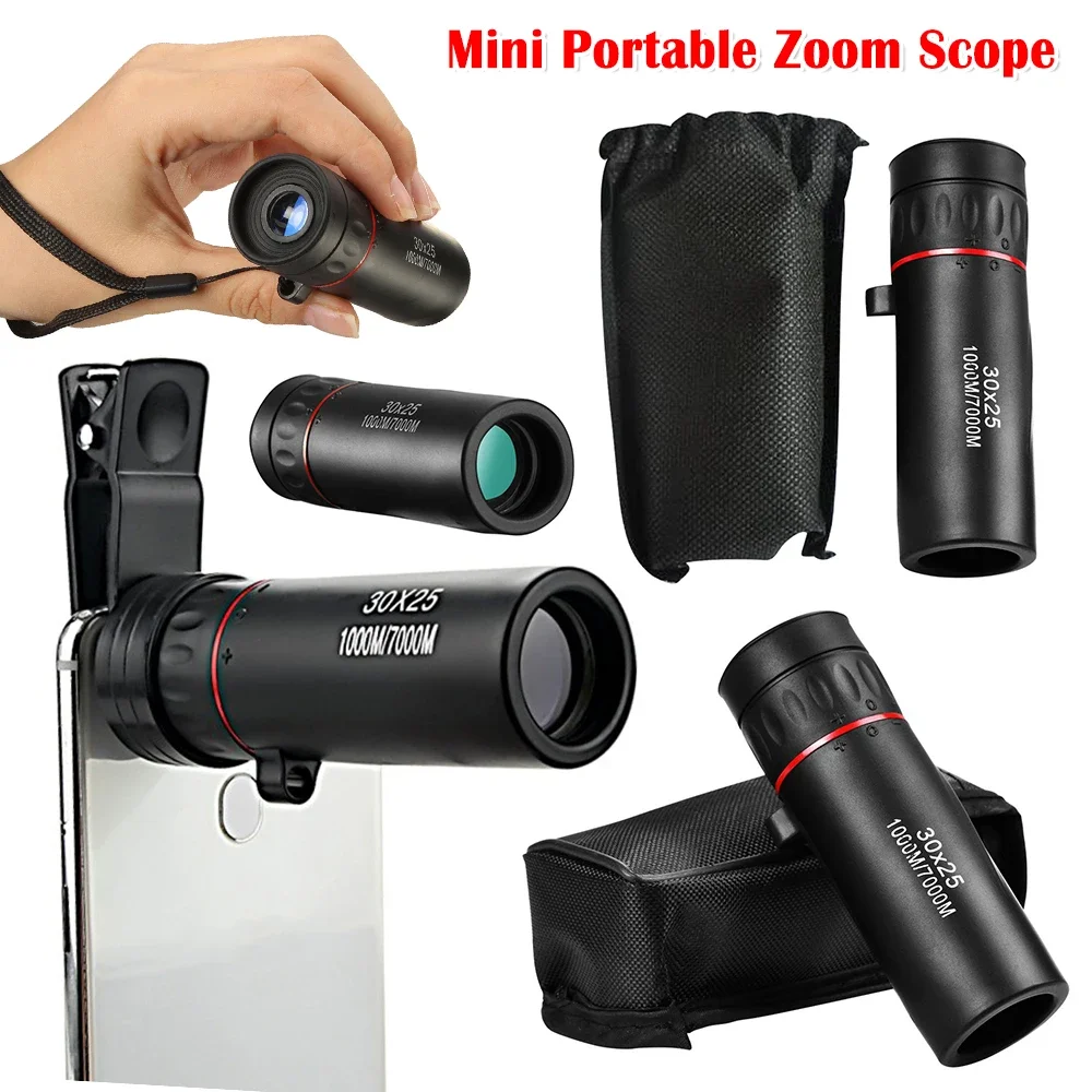 30x25 Monocular Telescope Mini Portable Mobile Phone Telescope with Holder Outdoor Camping Hunting Birdwatching Telescopes