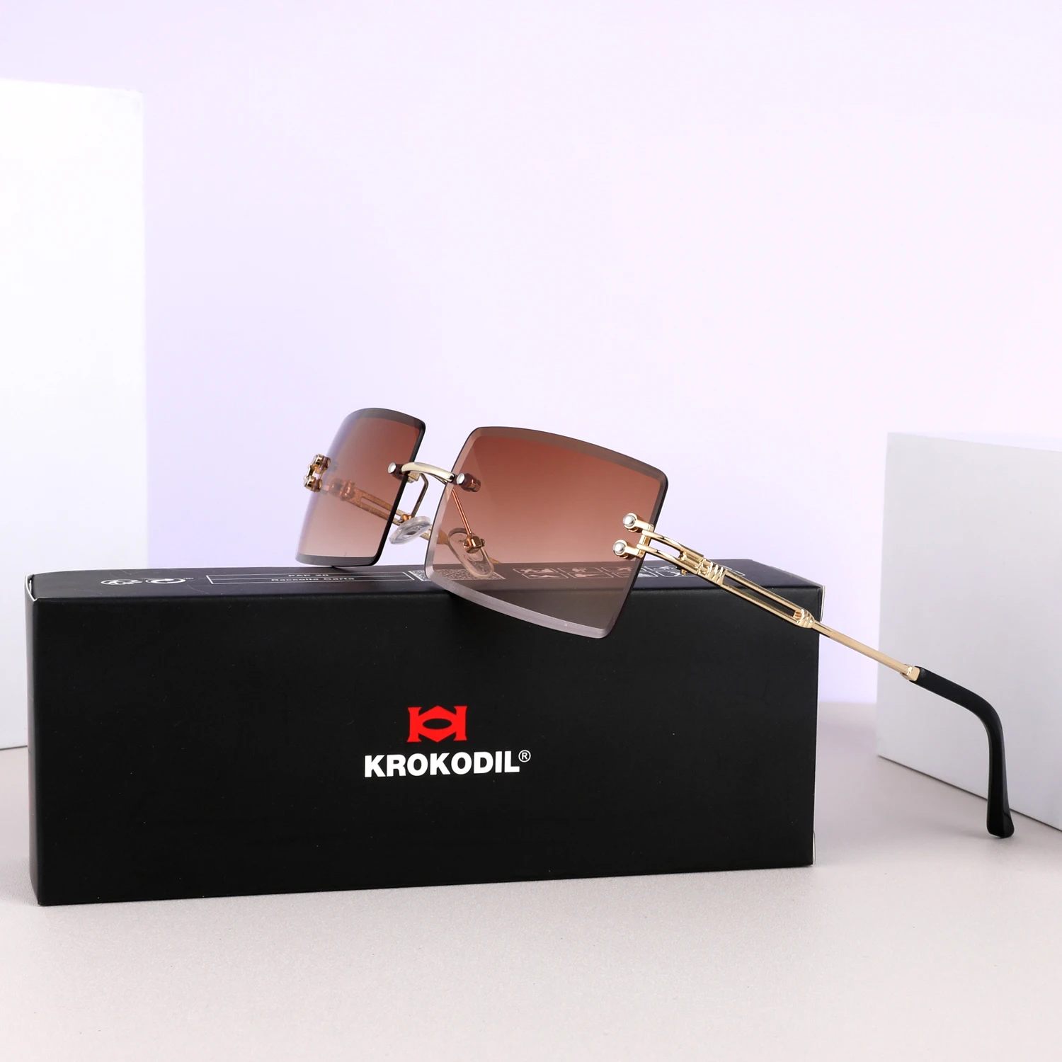 Rimless Rectangular Sunglasses Men Fashion Vintage Twisted Snake Leg Gradient Shades Women Luxury Brand Design Eyewear