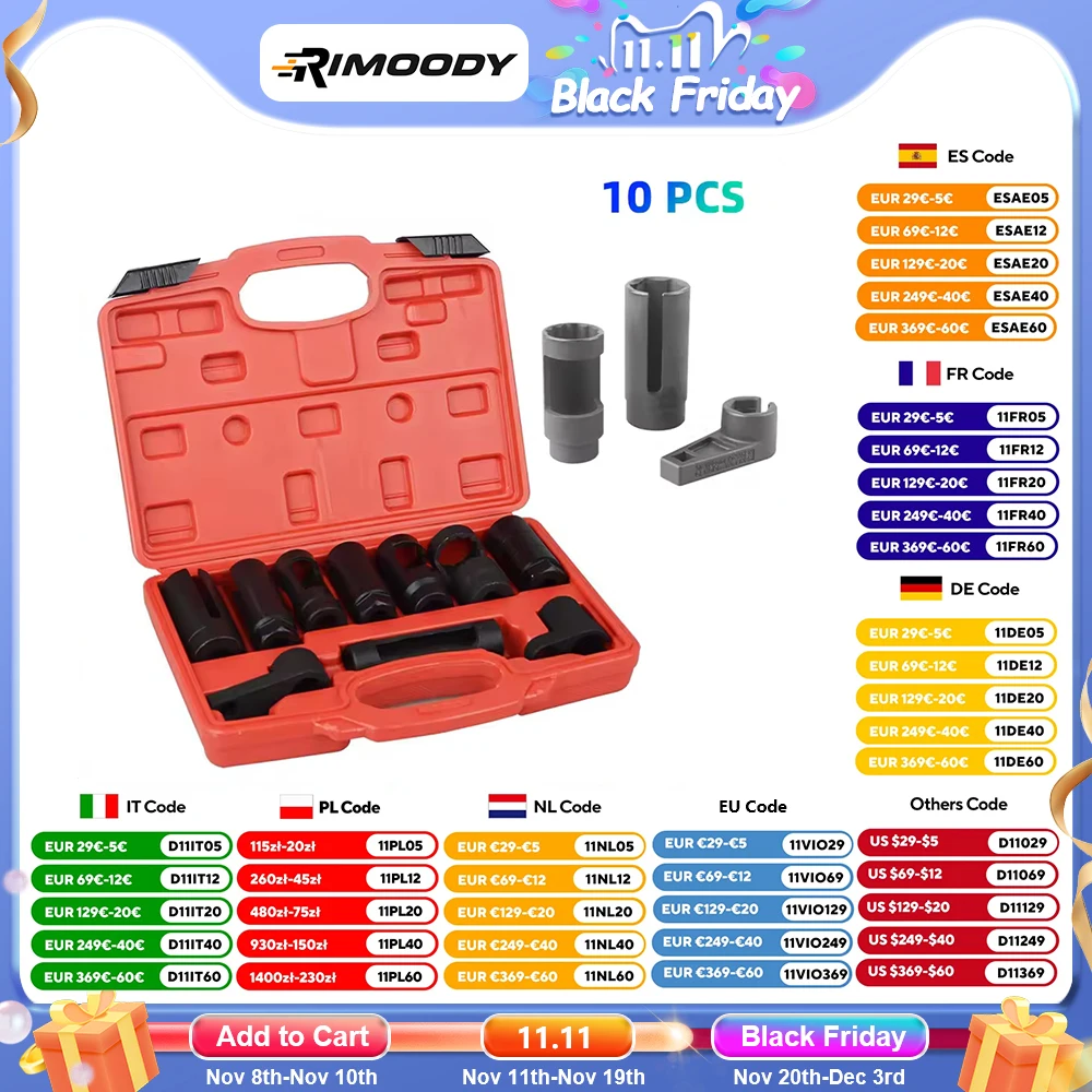 Rimoody 10 قطعة مجموعة مقابس مستشعر الأوكسجين الاستشعار ضغط الزيت إرسال وحدة مجموعة إزالة 3/8 بوصة 1/2 بوصة O2 الاستشعار وجع محركات