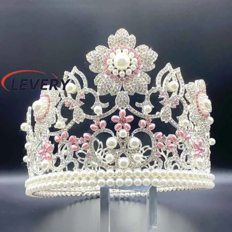 Levery Design 2022 Miss international Crown Rhinestone Bridal Tiaras  Round Crowns Wedding Hair Accessories for Pageant Fans