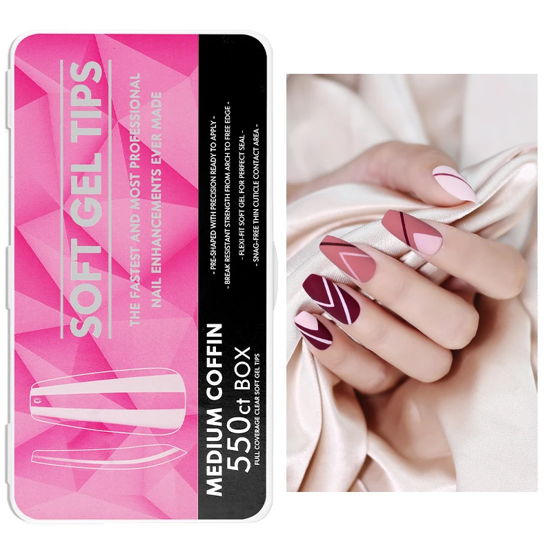 550Pcs False Nail Tips Semi-Matte Almond French Coffin Stiletto Oval Square Shapes with Front Edge Thickened Fingertips Toenails