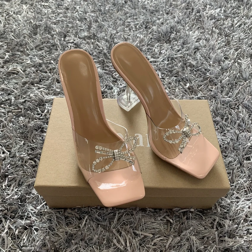 Modne sandały na lato PVC Crystal Open Toed wysokie obcasy kobiety przezroczysty obcas sandały kapcie pompy 10.5CM duży rozmiar 41 42