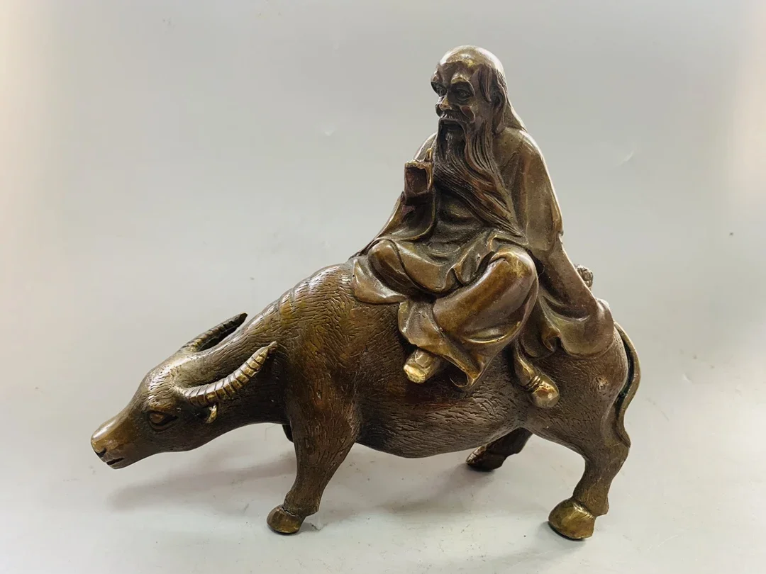 Free Shipping  21CM Chinese Bronze Fengshui Lao-tzu Lao Zi Li Er on Ox Bull Carry Book Statue