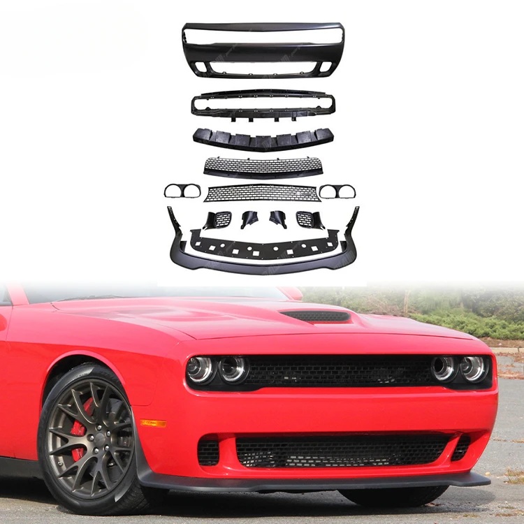 PP Material Front Bumper for Dodge Challenger Upgrade To Hell Cat Style Car Bumper with Front Lip Grill Body Kit