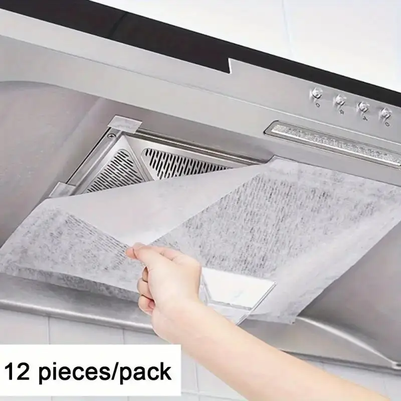 

12pcs Disposable Hood Oil Filter Paper Non-woven Cooker Hood Extractor Fan Filter Kitchen Hood Grease Anti Oil Cotton