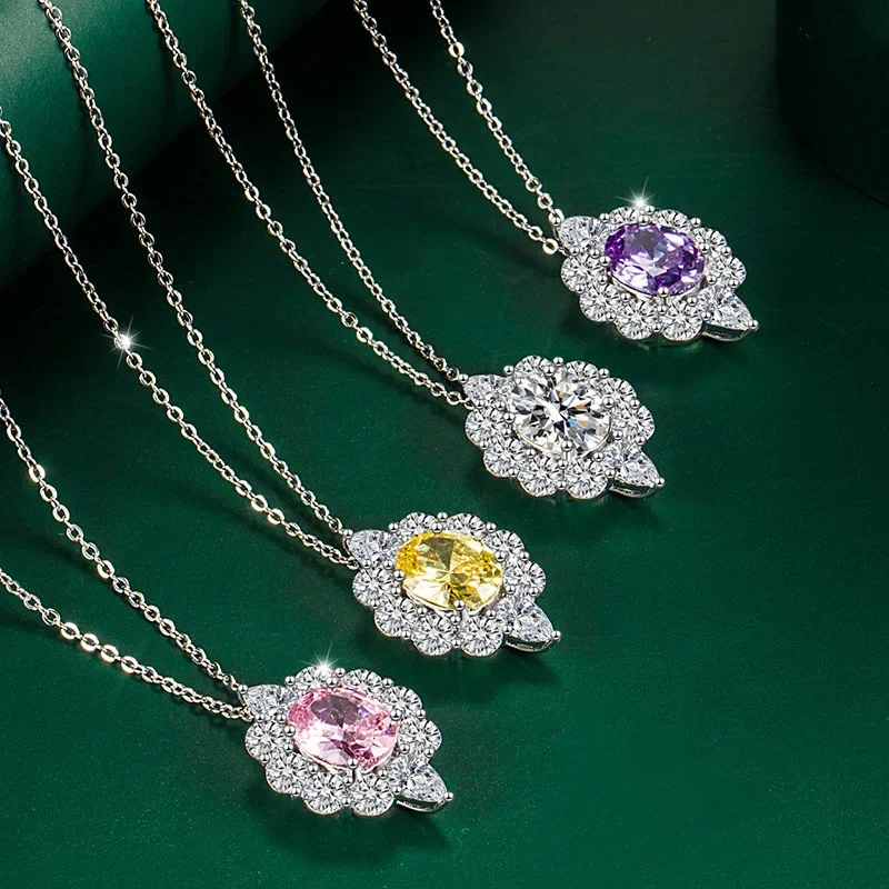 

Mozambican Diamond Pendant Simple Oval Sapphire Necklace Women