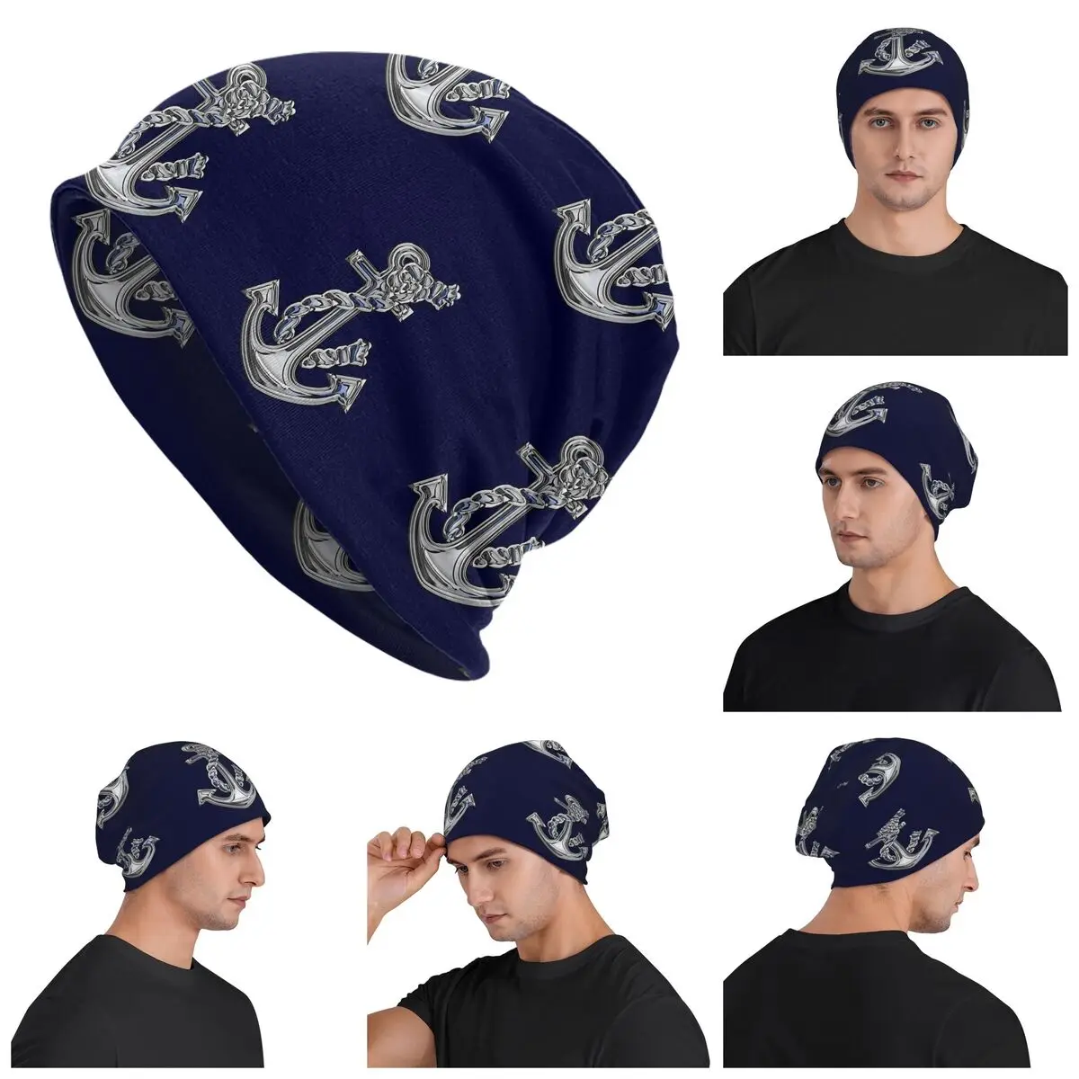 Chrome Style Nautical Rope Anchor Applique Skullies Beanies Hats Warm Autumn Winter Cap Knitted Bonnet Caps for Men Women Adult