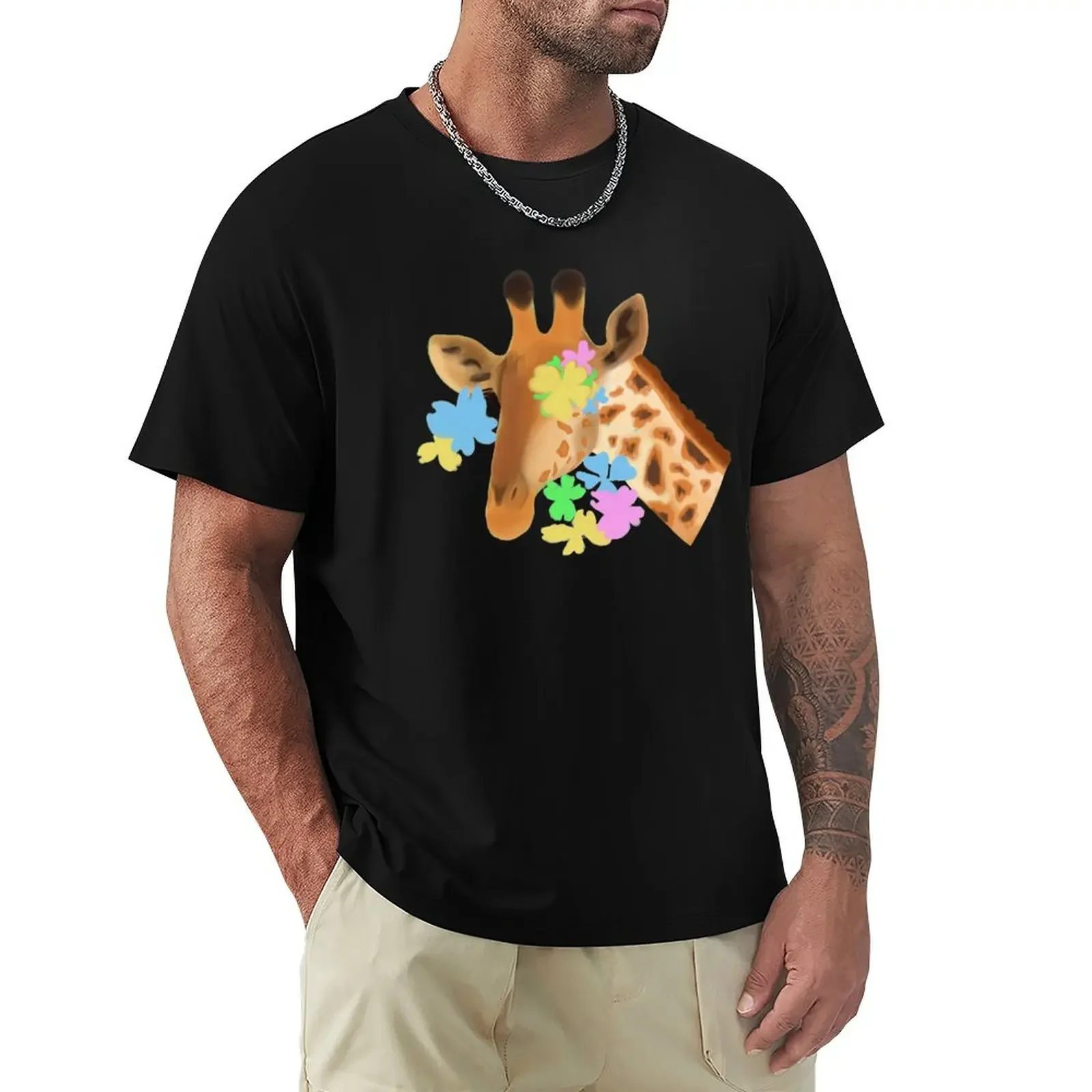 

Flower Giraffe T-Shirt plain anime clothes vintage t shirts graphic t shirt vintage mens t shirts top quality