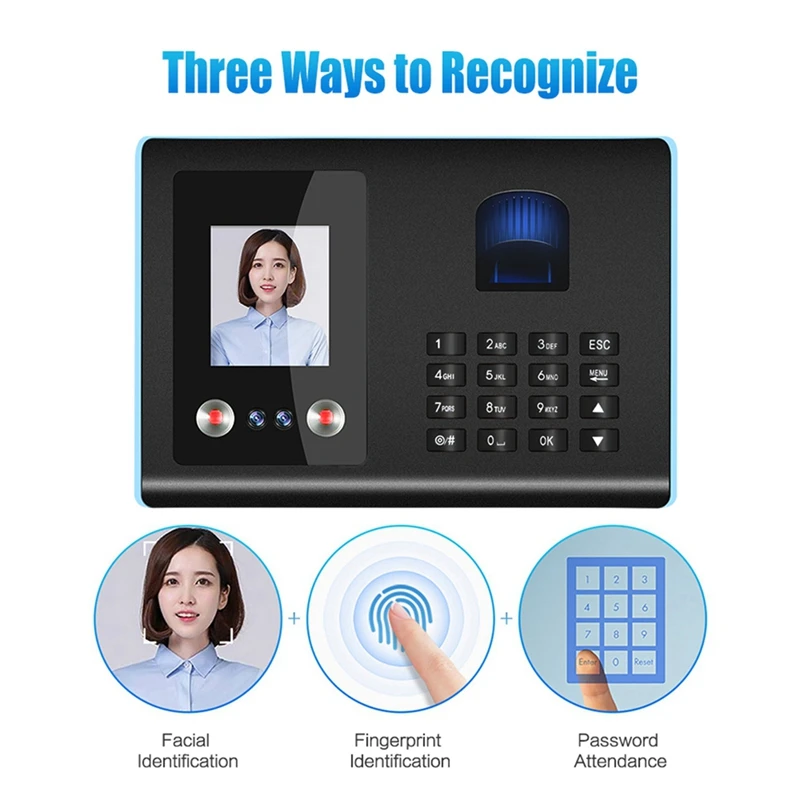 Fingerprint Password Checking-In Recorder, Smart Attchime Machine, Reconhecimento Facial, Voice Prompt, Durable, fácil de usar, UK Plug