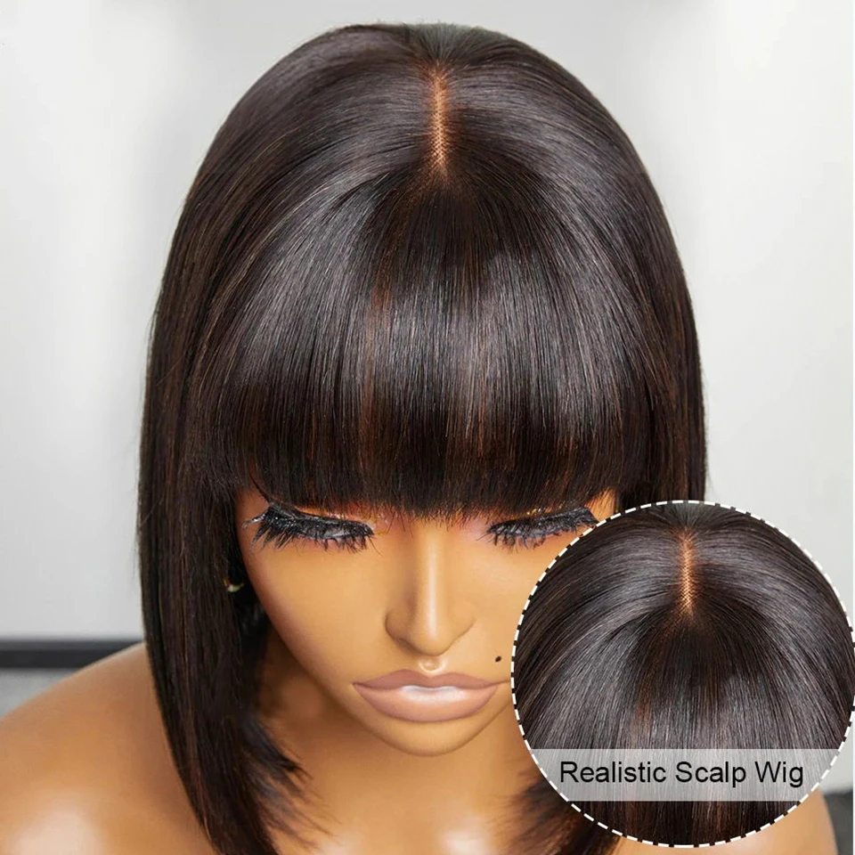 

Glueless Wig Human Hair Ready To Wear 100% Human Hair Wigs Short Bob Wig With Bangs Full Machine Made Straight Human Hair Wigs