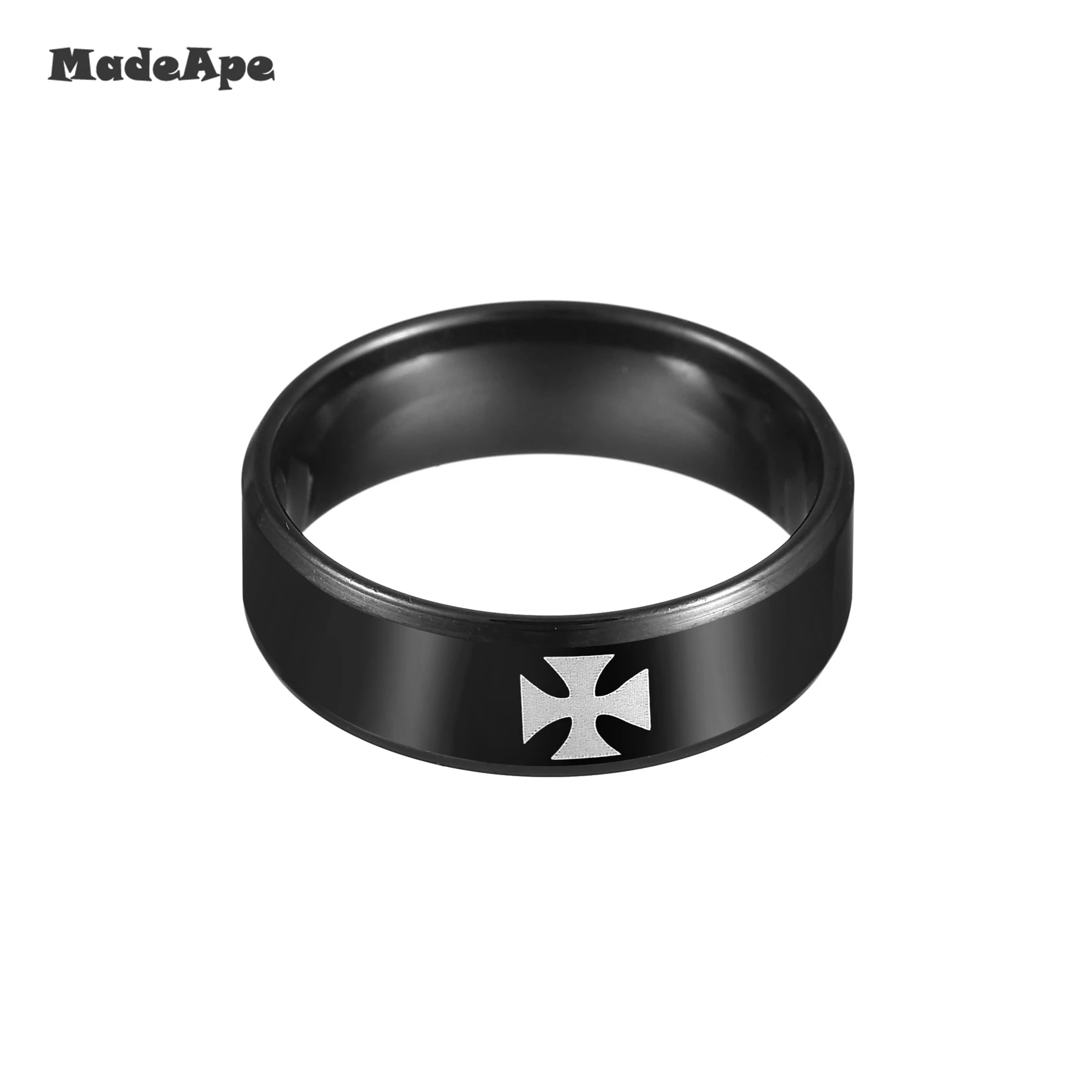 MadApe 8mm Titanium Steel World War II Iron German Cross Army Ring Women Men Fashion Vintage Punk Biker Rings Fine Jewelry Gift