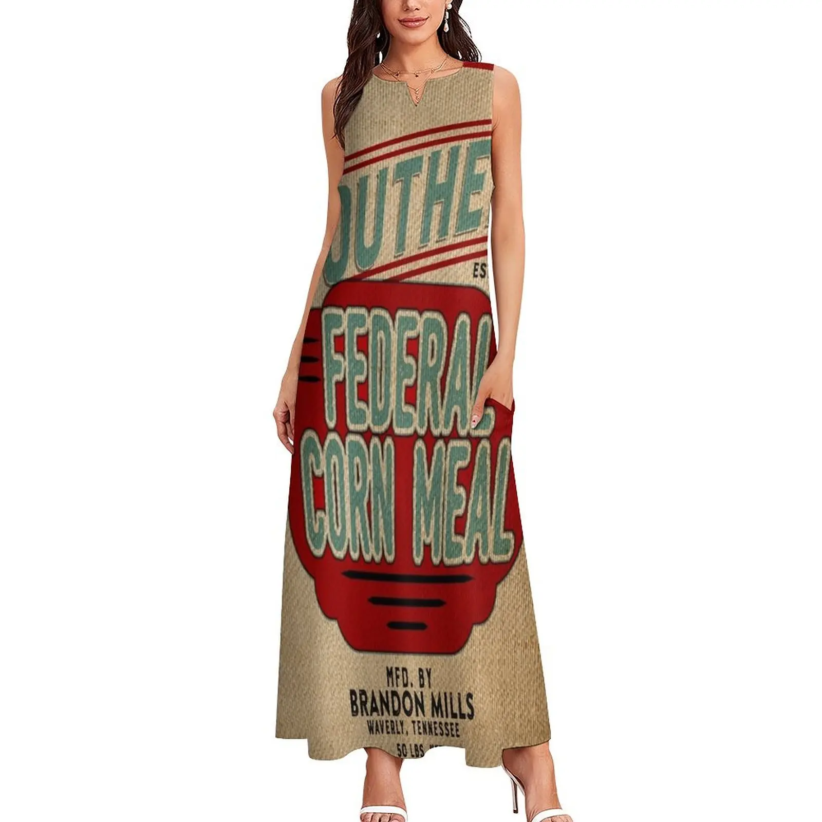 Burlap Grain Sack / Feed Sack / Vintage Style Graphics Long Dress long dress women summer prom dresses Dress