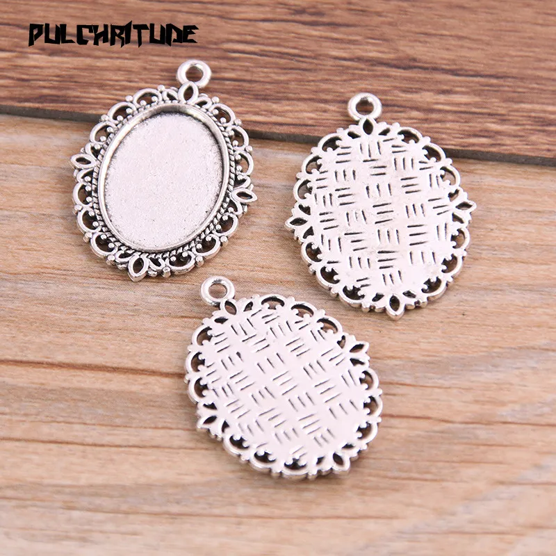 10Pcs 13*18mm Inner Size Two Color Metal Alloy Simple Oval Cabochon Pendant Setting Jewelry Findings