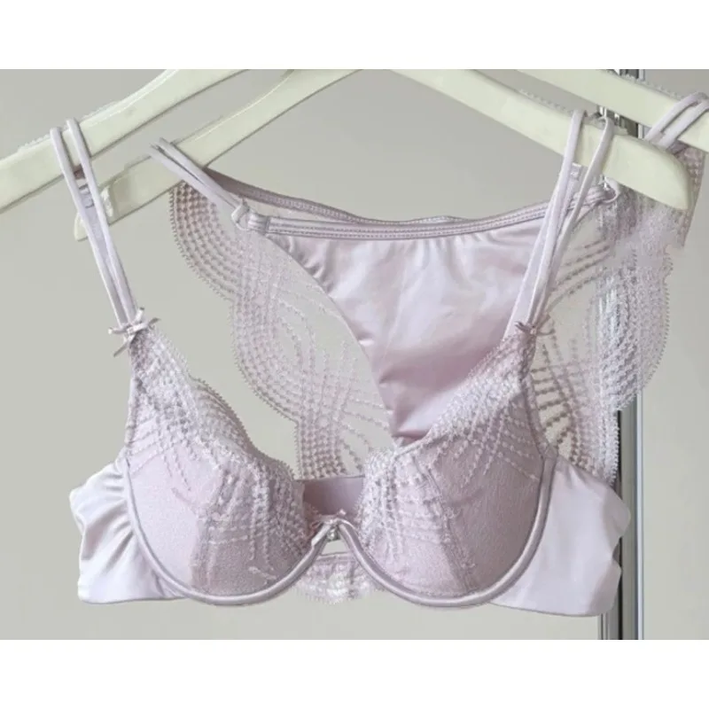 Spitzen-BH-Set für Damen, dünne Cups, weicher Bügel, Push-up, Dessous für kleine Brüste, seitliche Unterstützung, Anti-Sagging, Pure Desire, für den Alltag