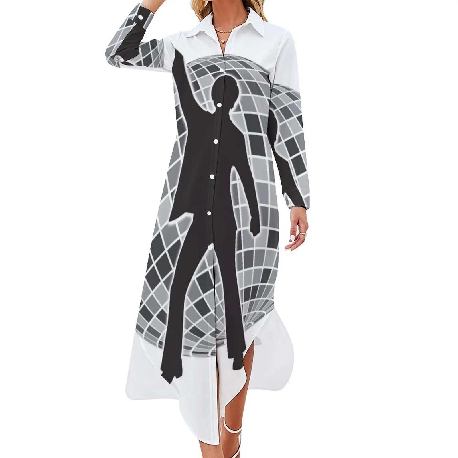

Disco Long Sleeved Shirt Dress Dresses gala Prom gown Women dresses summer