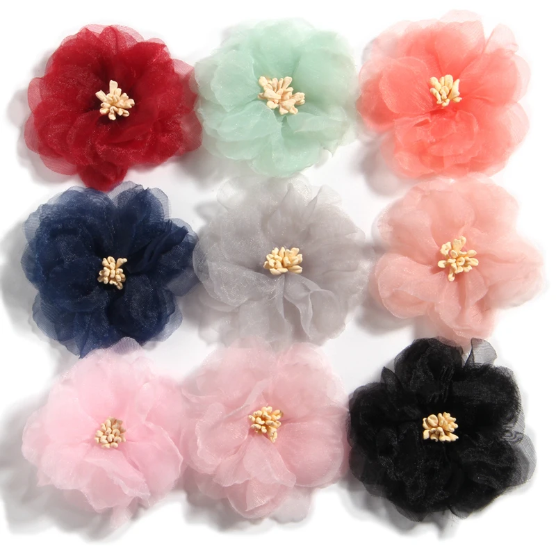 

10PCS 6CM 2.3" New Chiffon Artificial Flowers For Hair Accessories Handmade Fabric Flowers For Headbands Wedding Craft Project