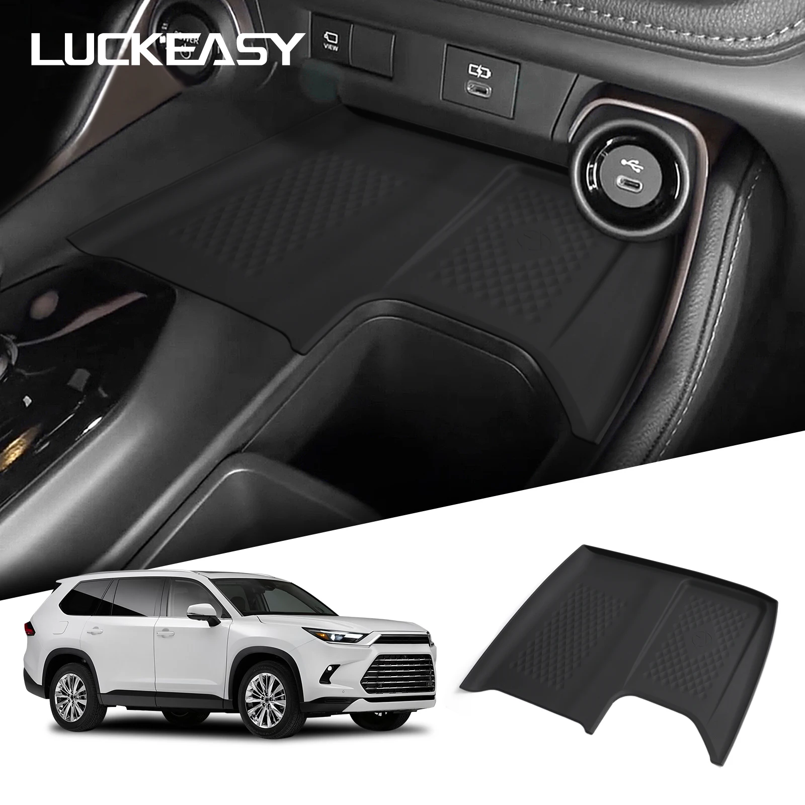 Für Toyota Grand Highlander 2024-2025 Drahtlose Lade Pad Auto Innen zubehör Telefon Nicht-slip Ladegerät Matte schutz Pad